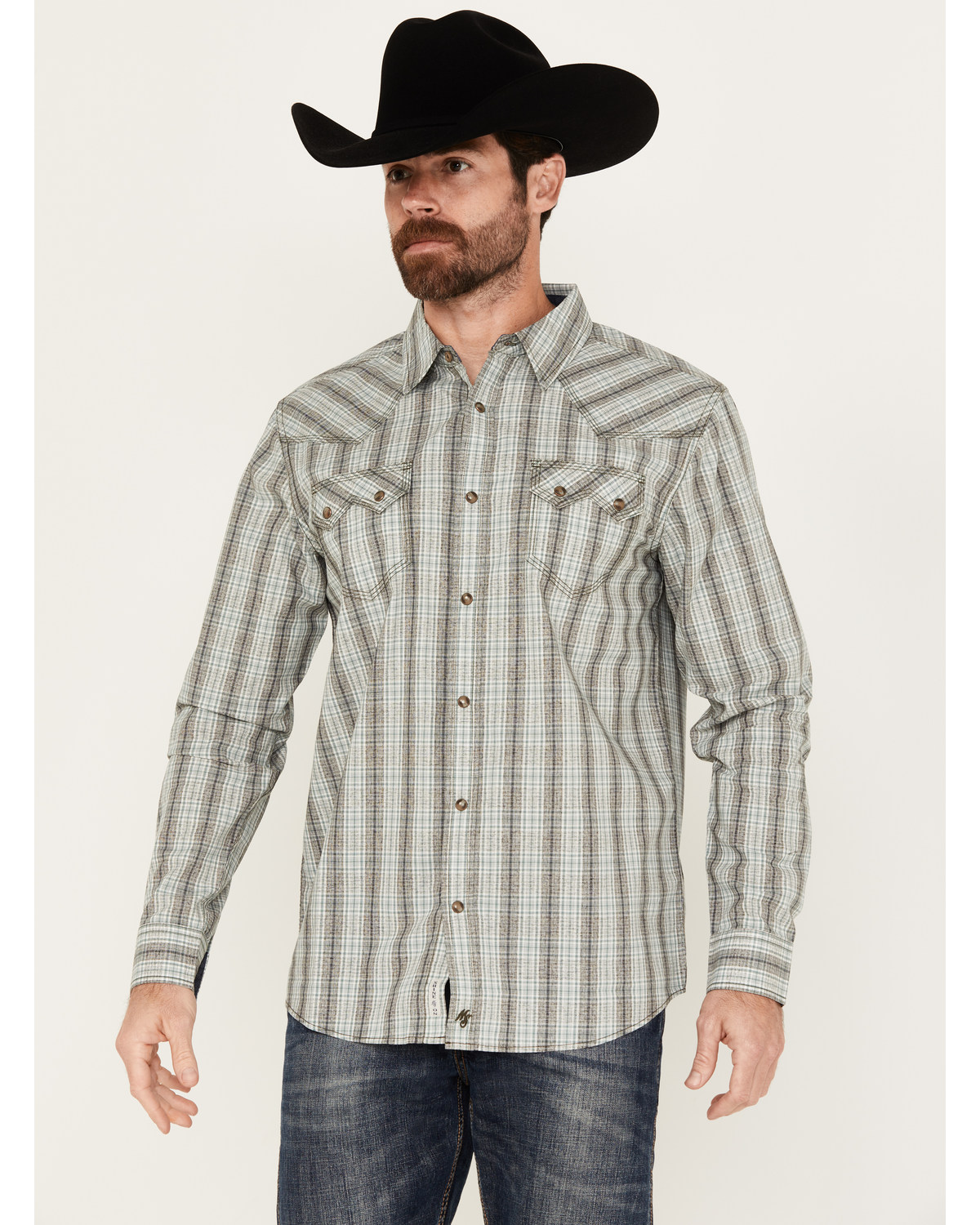 Moonshine Spirit Men's Bourbon Street Plaid Print Long Sleeve Snap Western Shirt