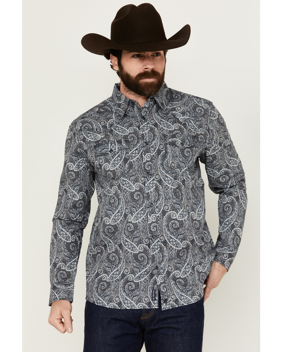 Moonshine Spirit Men's Crossing Paisley Print Long Sleeve Pearl Snap Western Shirt