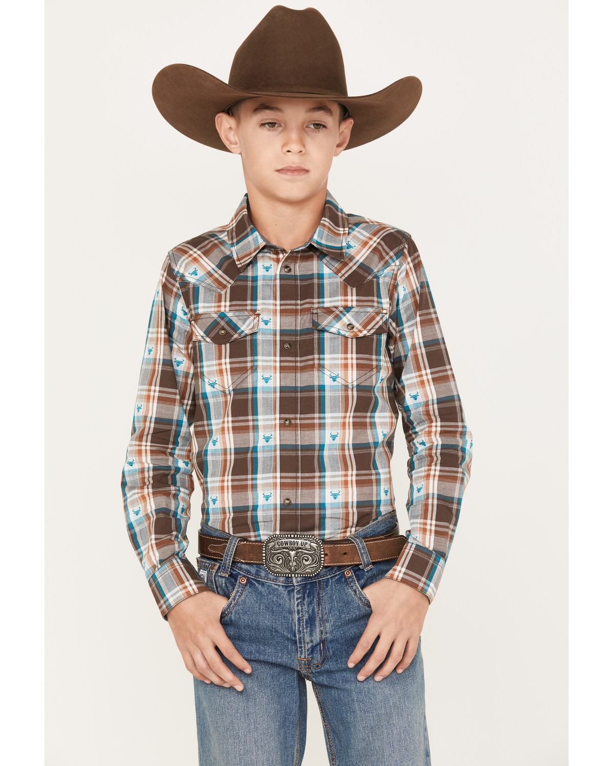 Cody James Boys' Bull Dobby Long Sleeve Snap Western Shirt