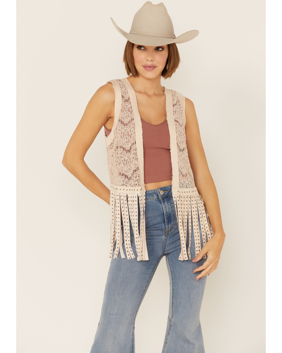 Vocal Women's Lace Studded Fringe Vest