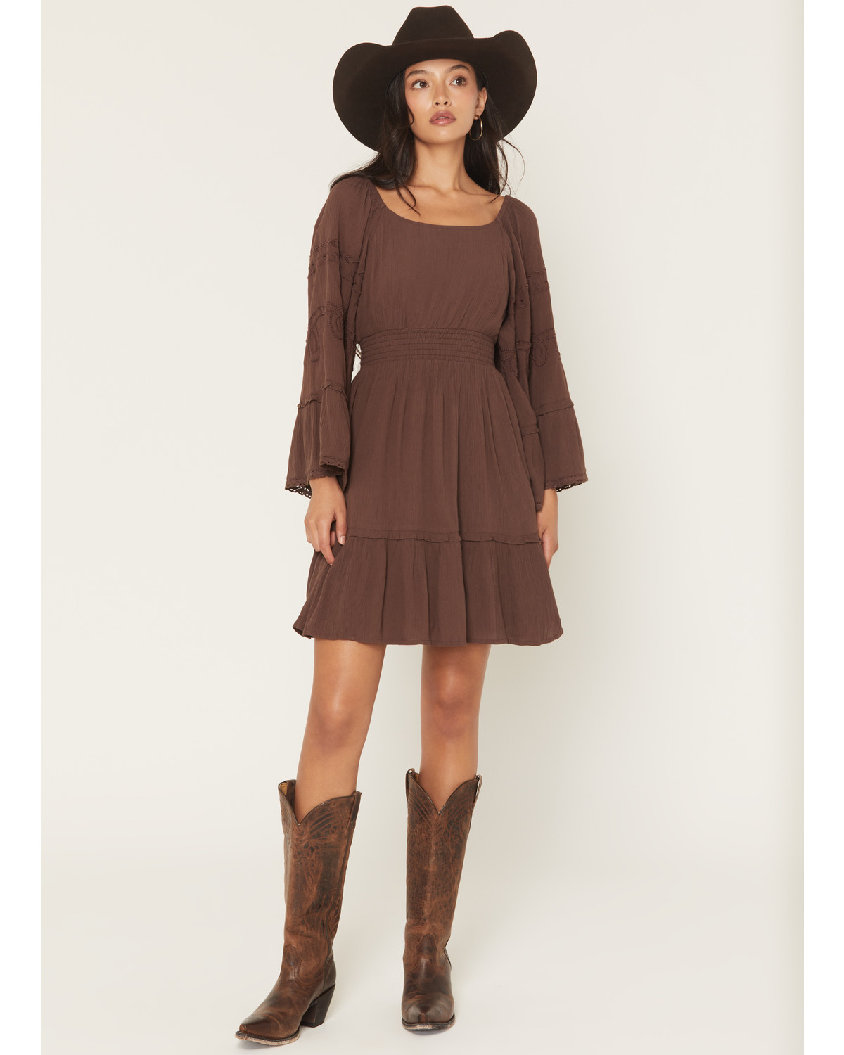 Shyanne Women's Highlands Bell Sleeve Embroidered Mini Dress
