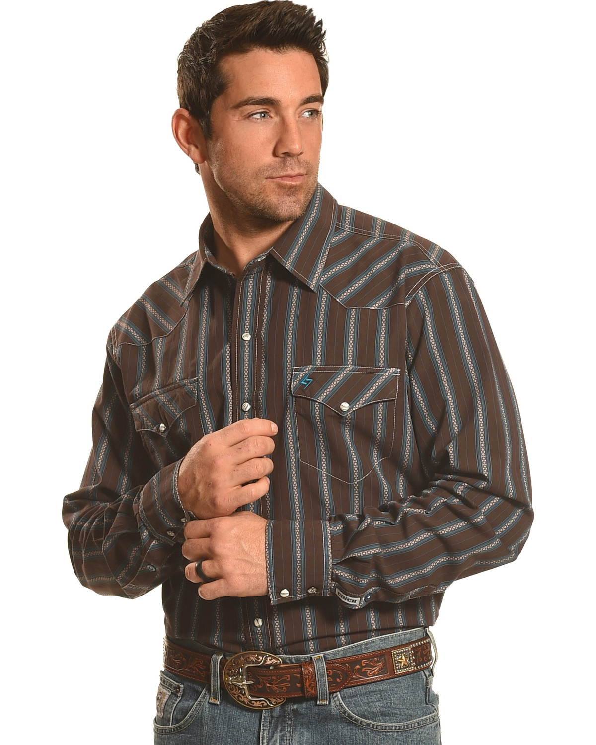 Garth Brooks Sevens by Cinch Men's Brown Dobby Stripe Western Shirt ...