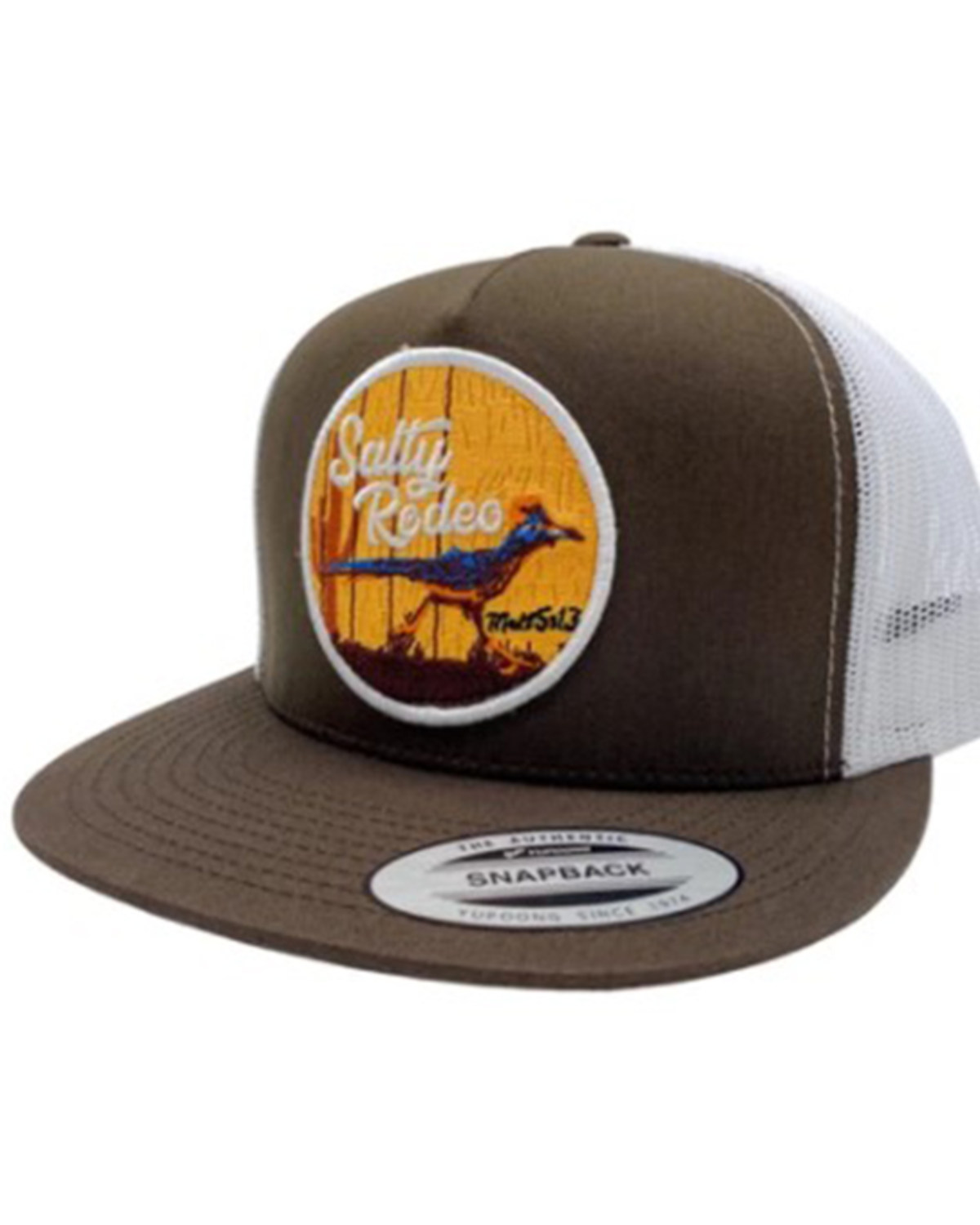 Salty Rodeo Men's Brown & White Roadrunnder Logo Circle Patch Mesh-Back Trucker Cap