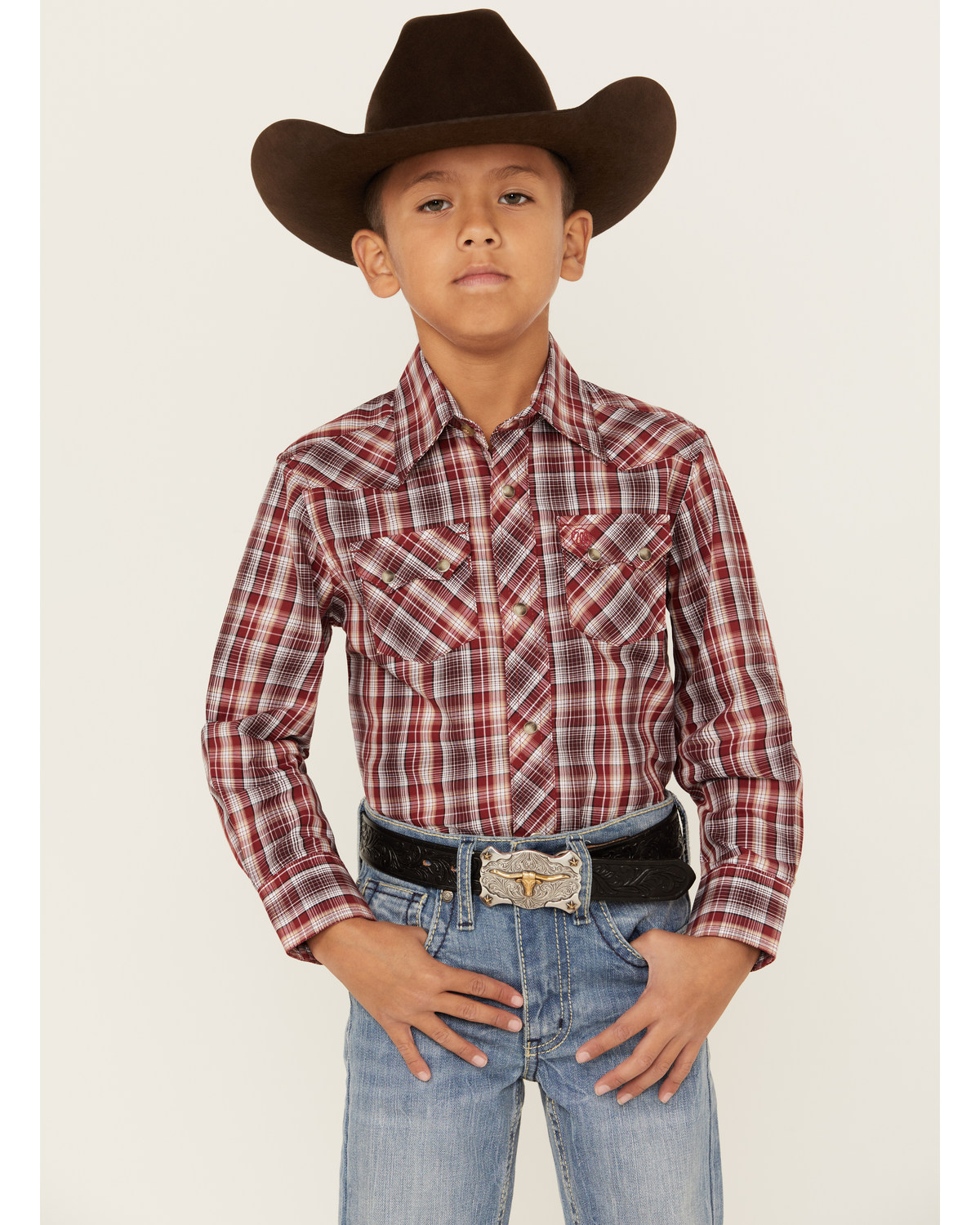 Wrangler Retro Boys' Plaid Print Long Sleeve Snap Western Shirt