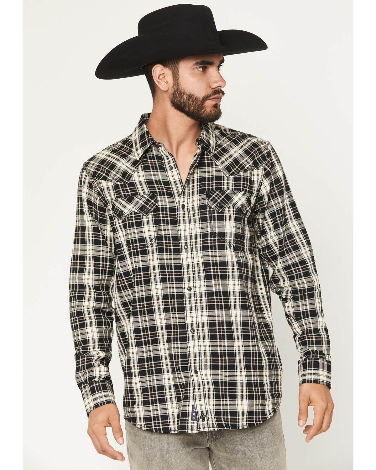 Moonshine Spirit Men's Viper Dobby Plaid Print Long Sleeve Snap Western Shirt
