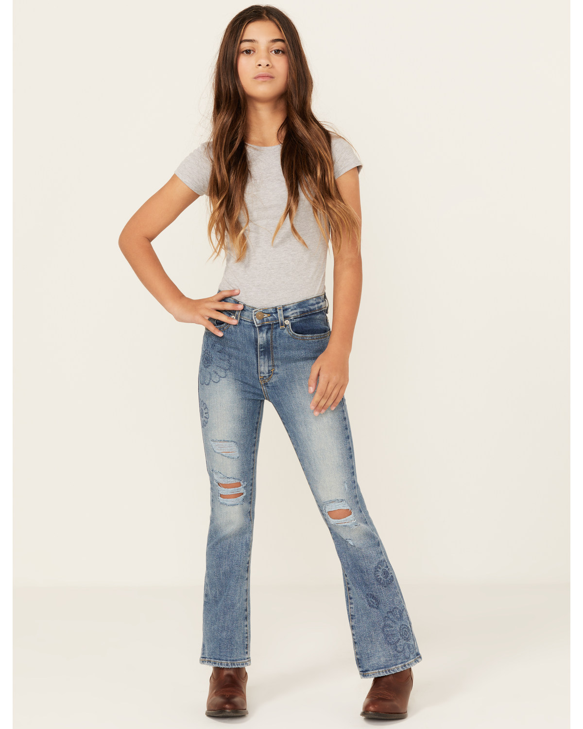 Levi's Girls' 726 Medium Wash Embroidered Stretch Flare Jeans