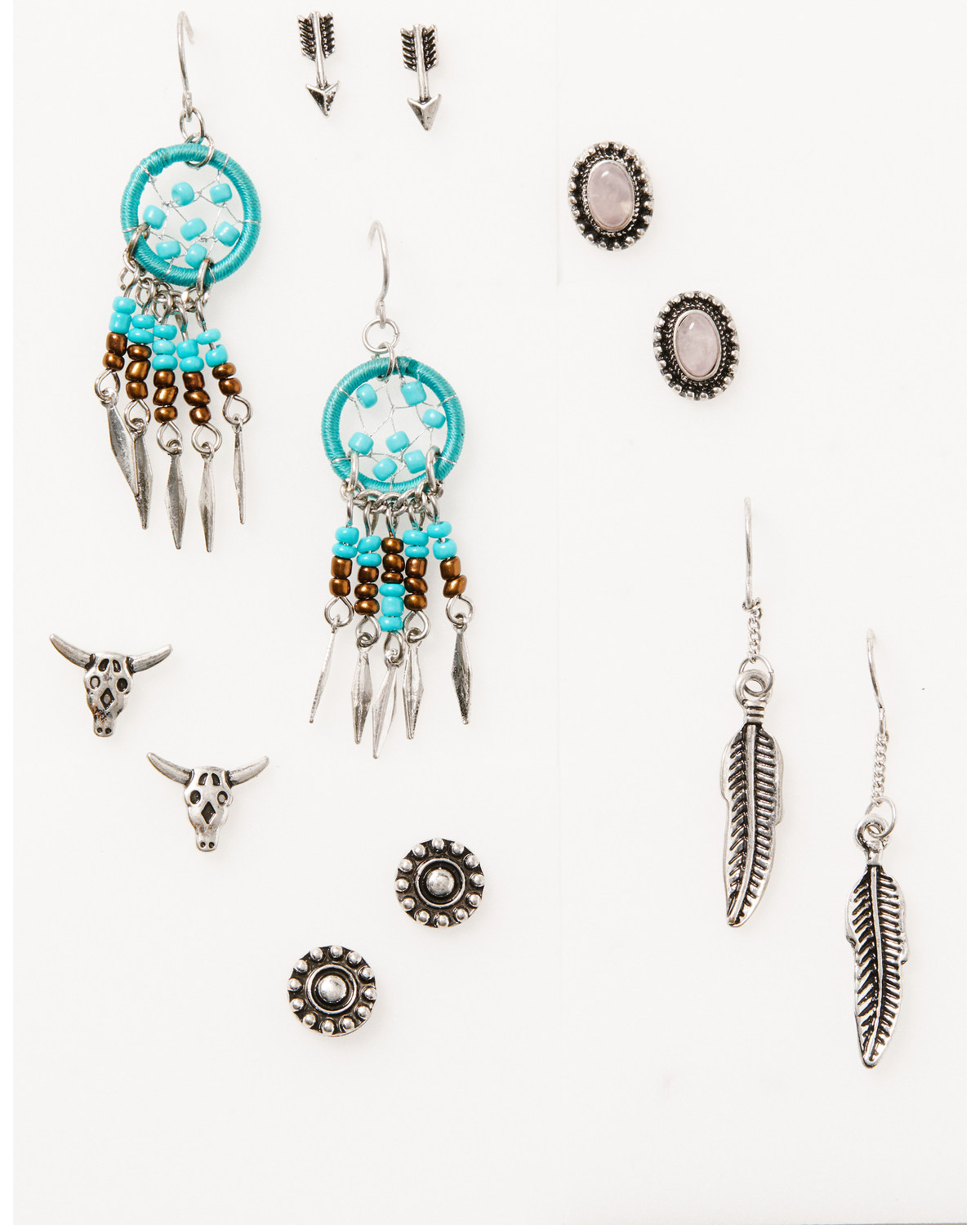 Shyanne Women's 6-piece Silver & Turquoise Longhorn Dreamcatcher Earrings Set