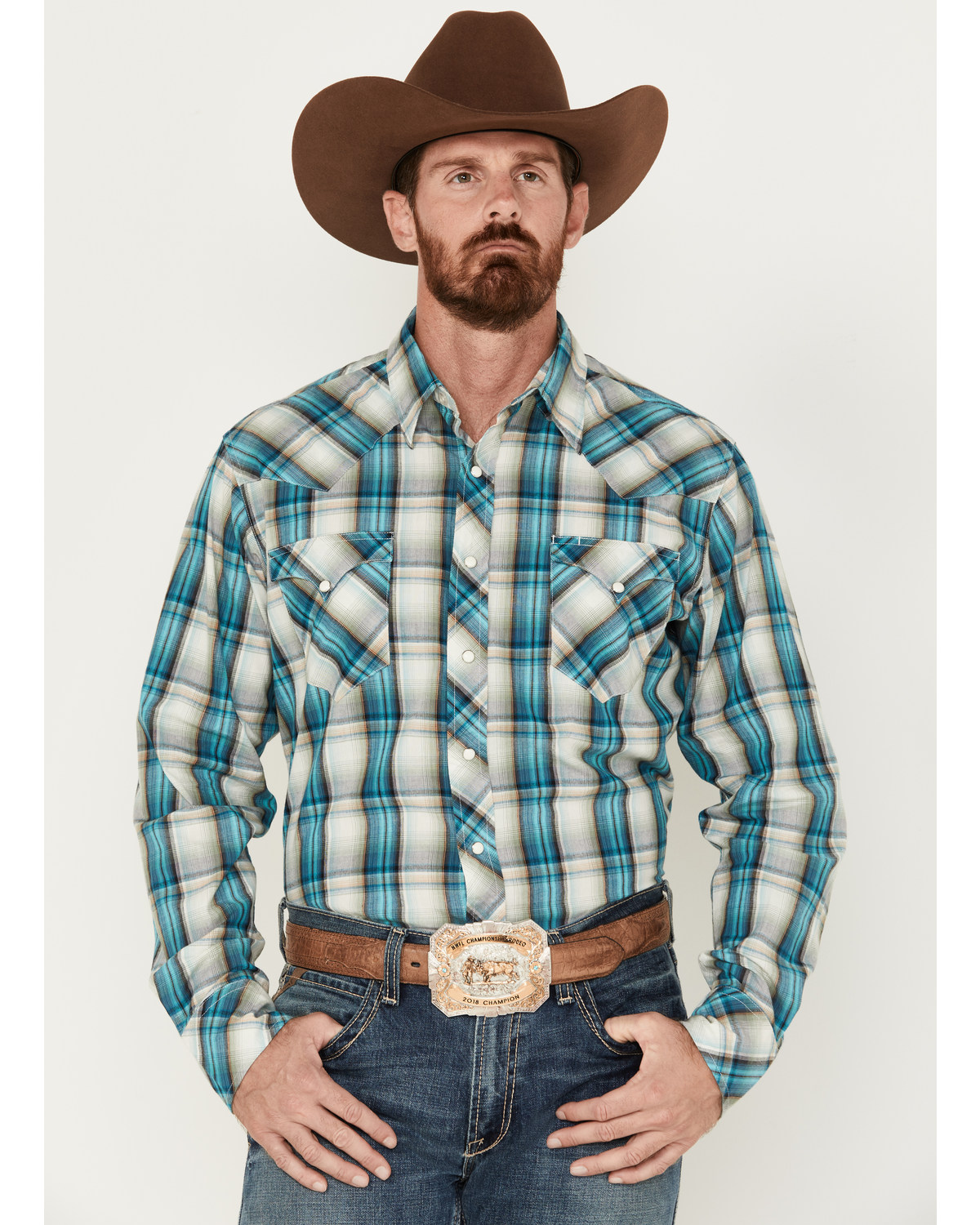 Roper Men's West Made Large Plaid Print Long Sleeve Snap Western Shirt
