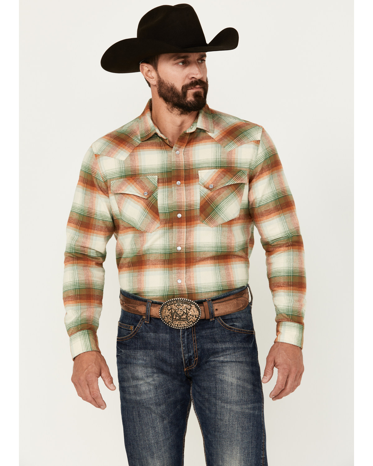 Pendleton Men's Wyatt Plaid Print Long Sleeve Pearl Snap Western Shirt