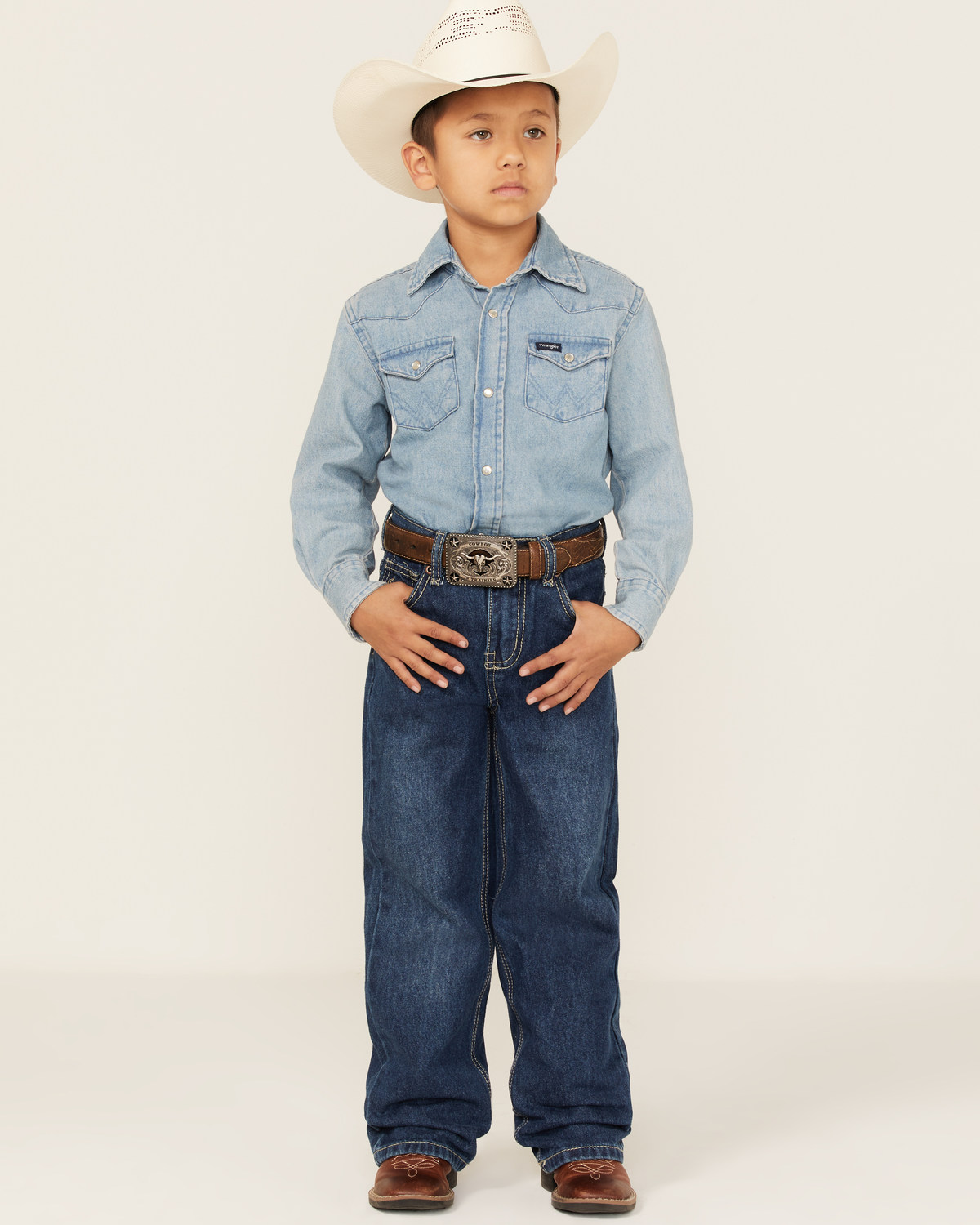 Cowboy Hardware Boys' Medium Wash Mid Rise Steer Head Straight Jeans