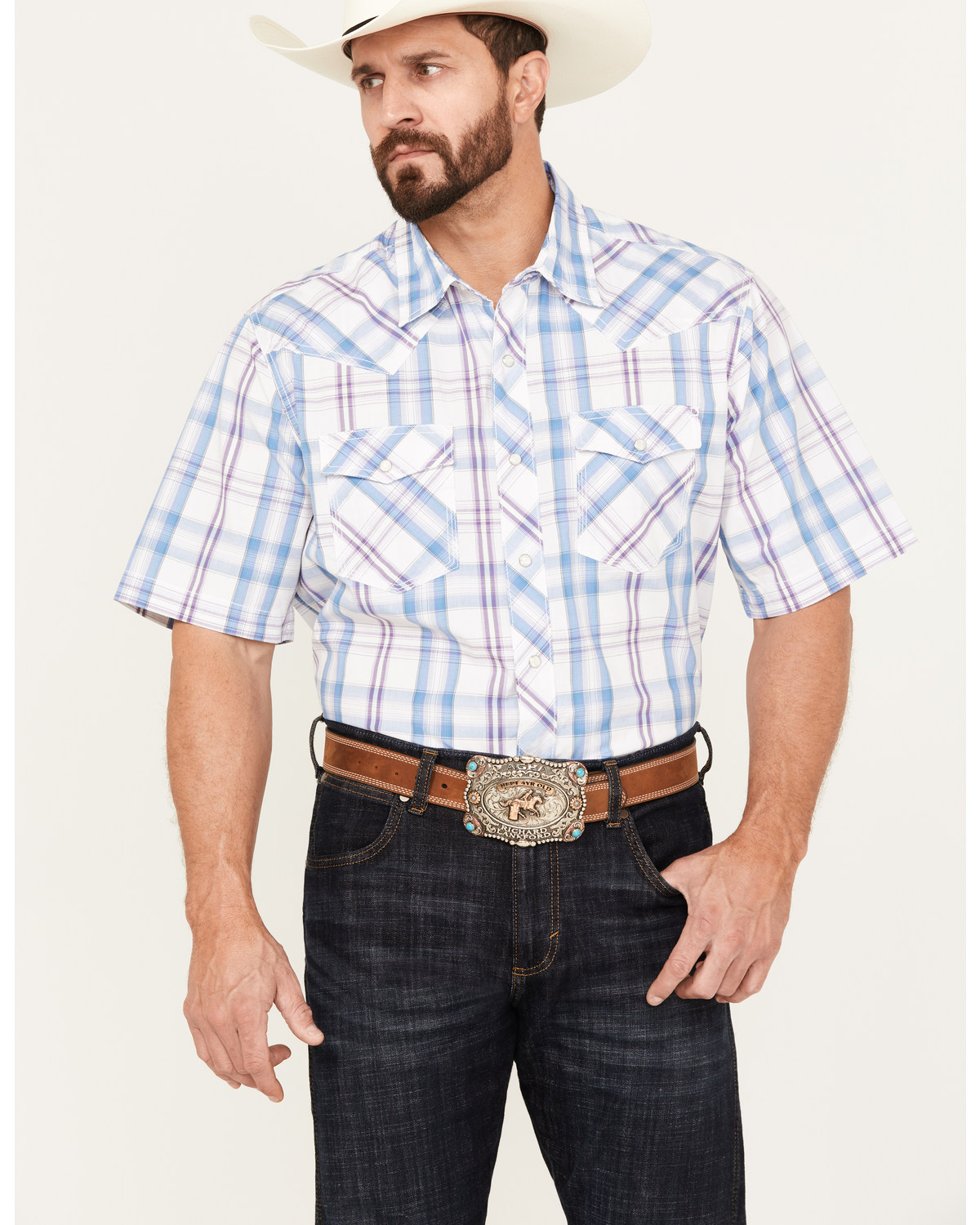 Wrangler 20X Men's Advanced Comfort Plaid Print Short Sleeve Snap Western Shirt