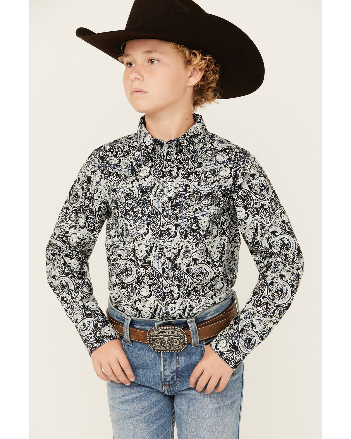 Cody James Boys' Showdown Paisley Print Long Sleeve Snap Western Shirt