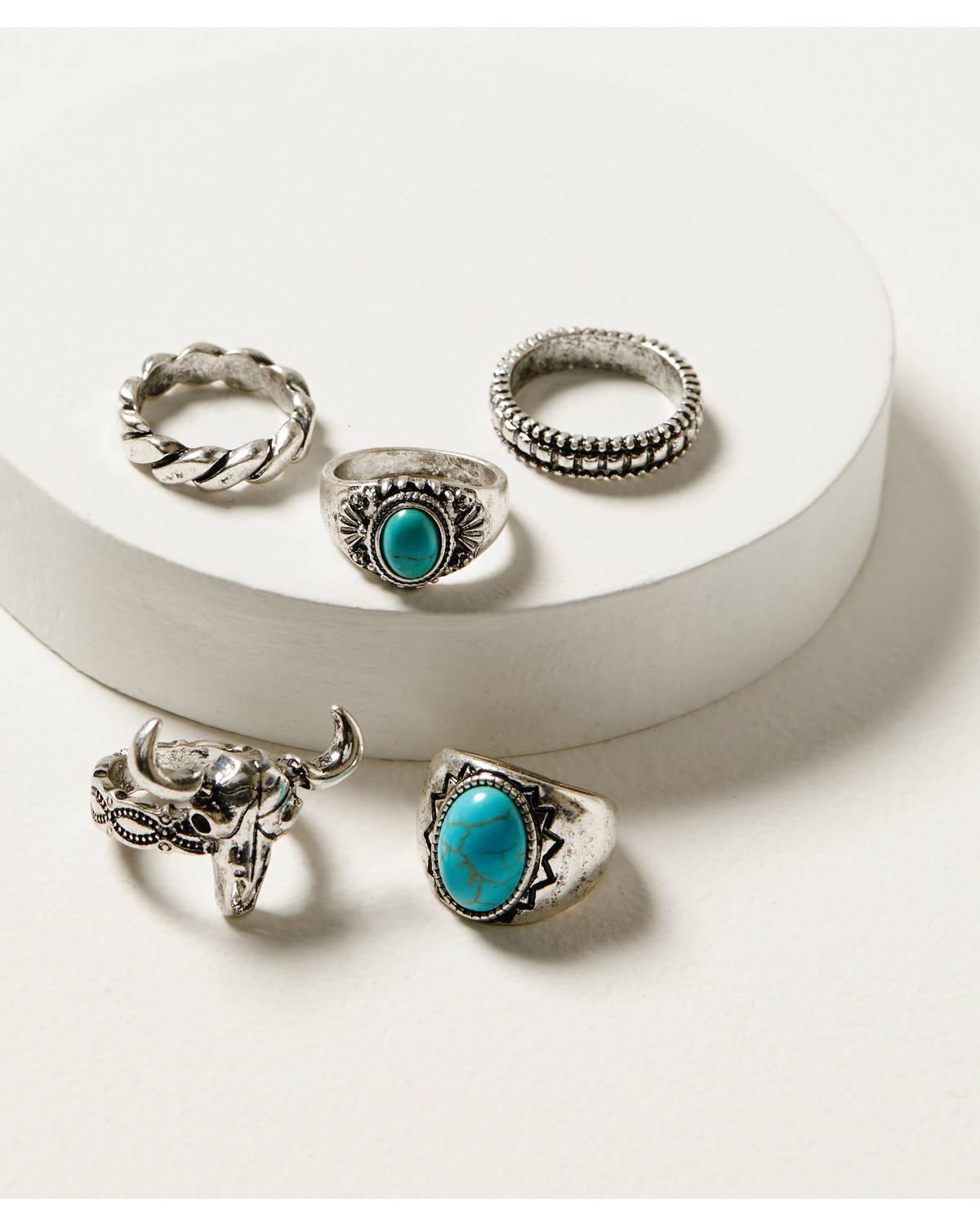 Idyllwind Women's Meridian Silver & Turquoise 5-Piece Ring Set