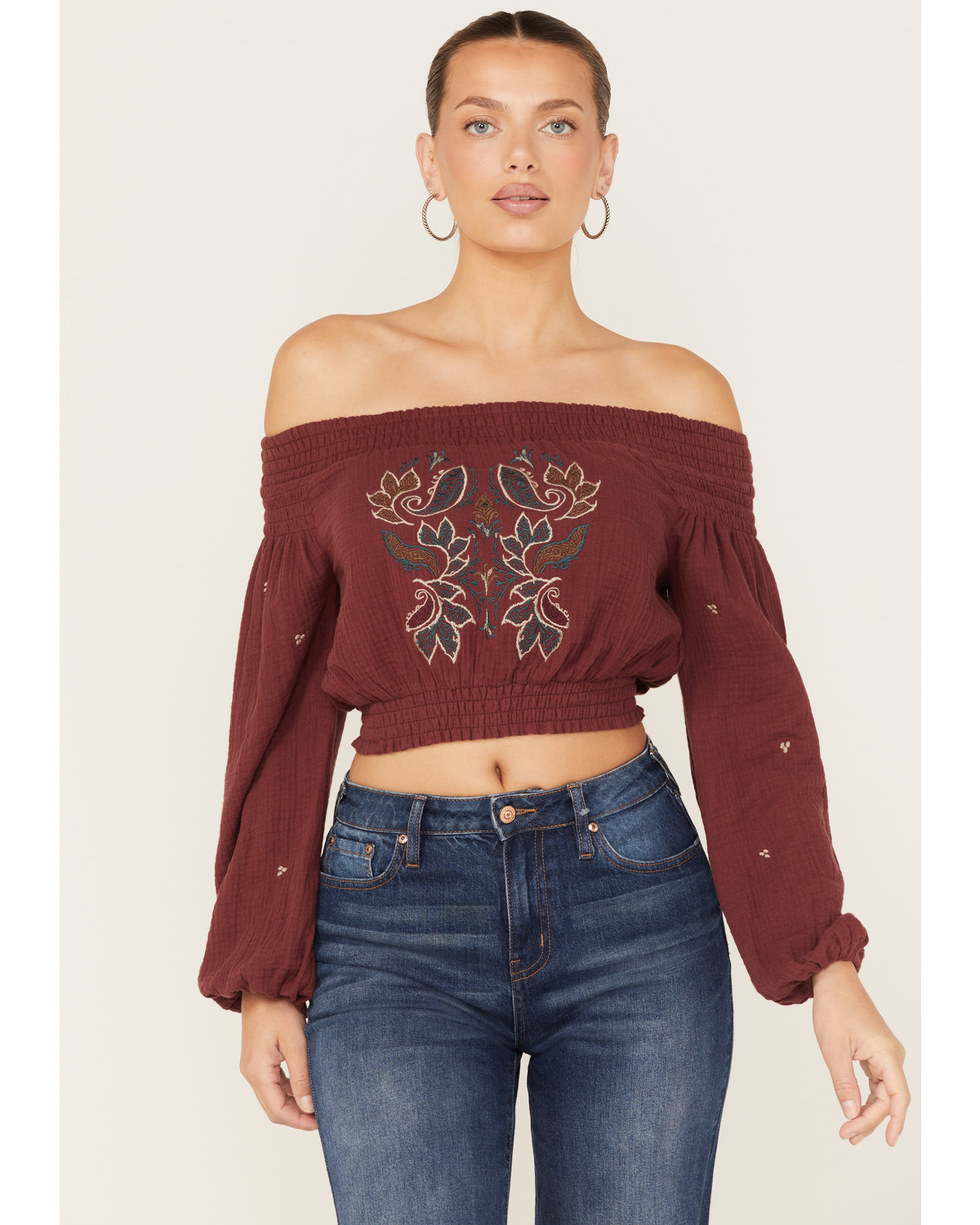 Shyanne Women's Off-Shoulder Embroidered Crop Top