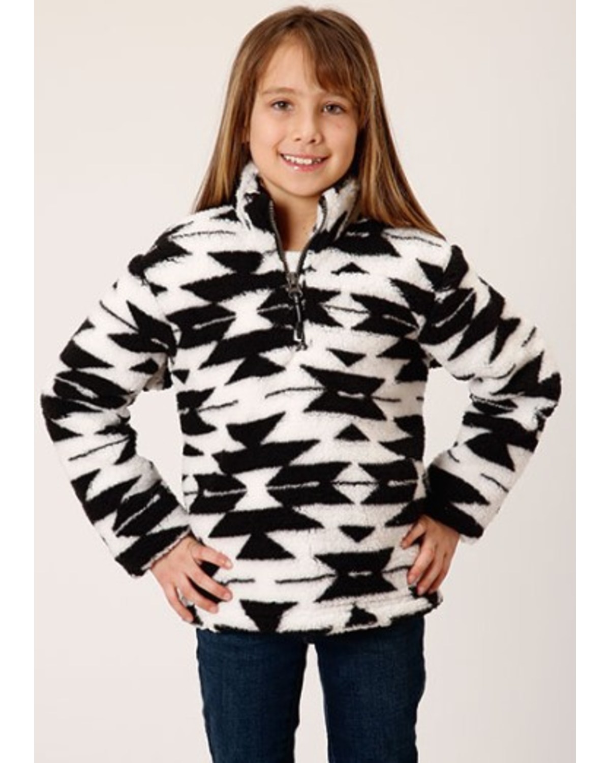 Roper Girls' Southwestern Print Fuzzy Polar Fleece Pullover