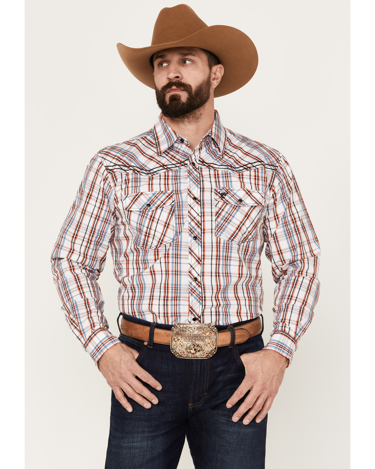 Cowboy Hardware Men's Austin Plaid Print Long Sleeve Snap Western Shirt