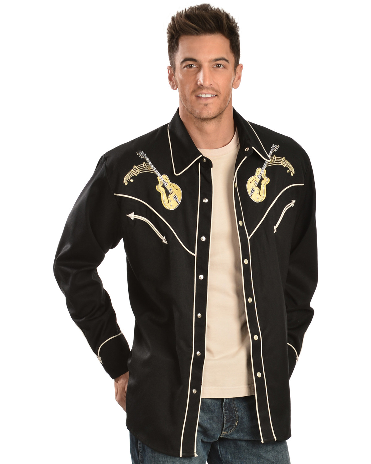 Scully Rock N Roll Guitar Embroidered Retro Western Shirt Big