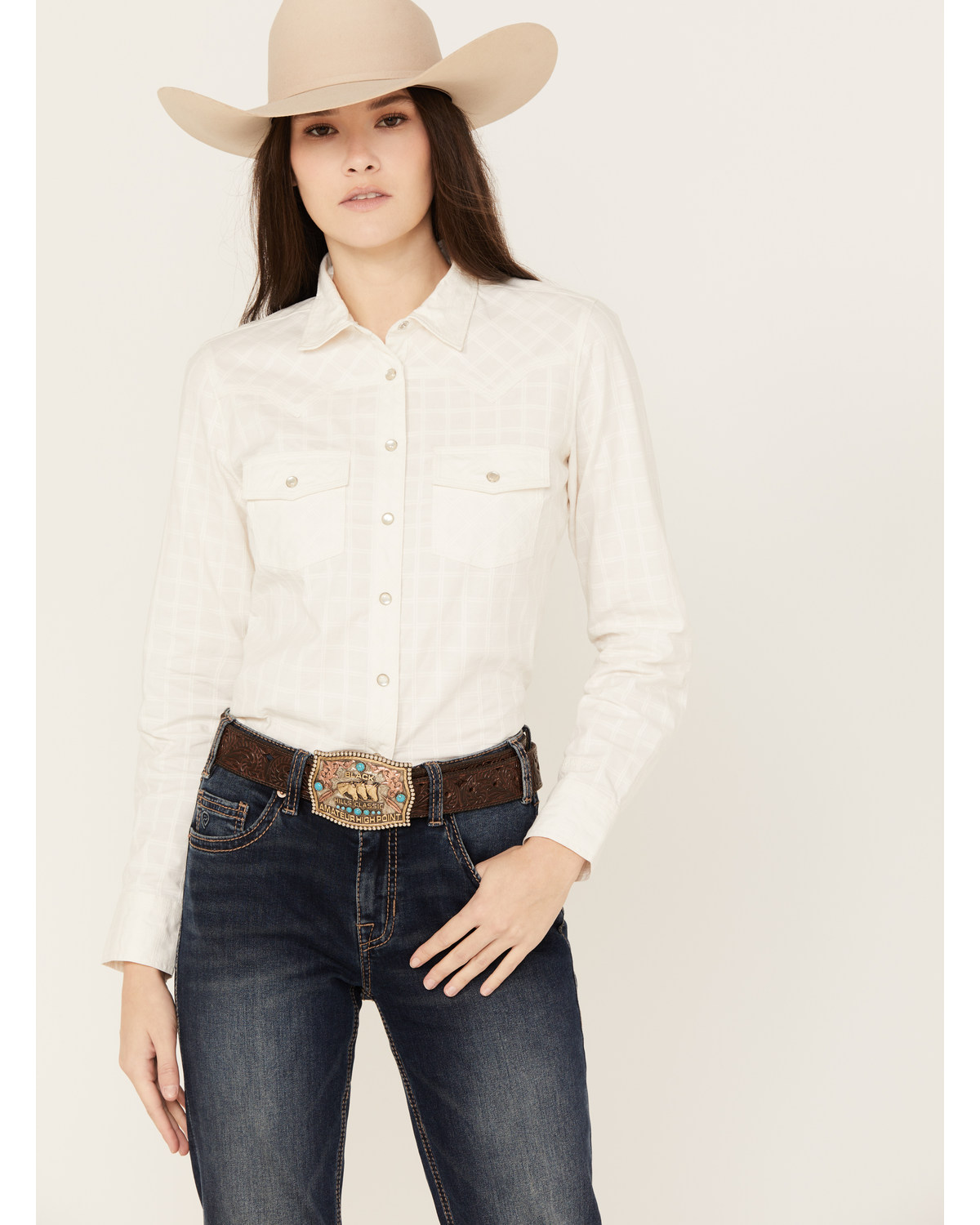 RANK 45® Women's Textured Long Sleeve Pearl Snap Western Riding Shirt