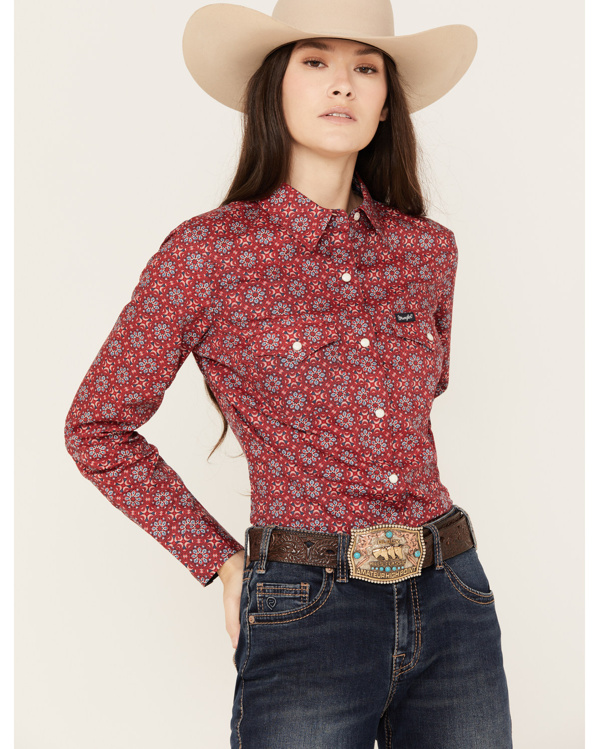 Wrangler Women's Floral Long Sleeve Snap Western Shirt