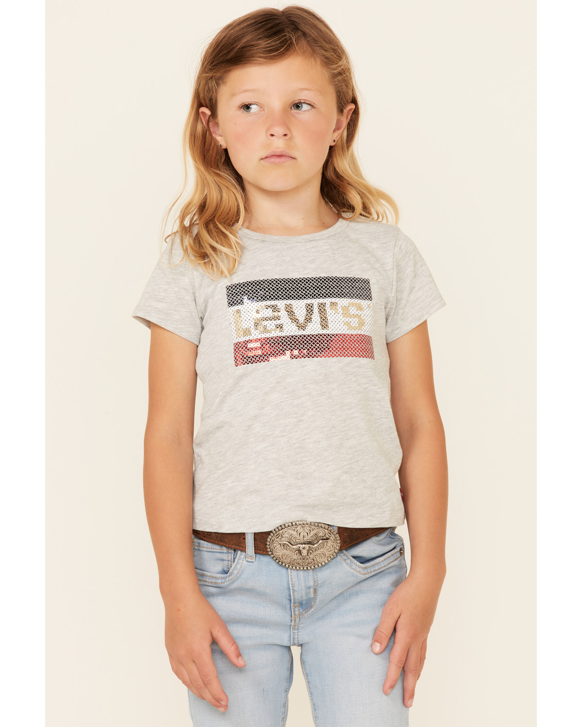 Levi's Little Girls' Logo Love Sequin Short Sleeve Tee