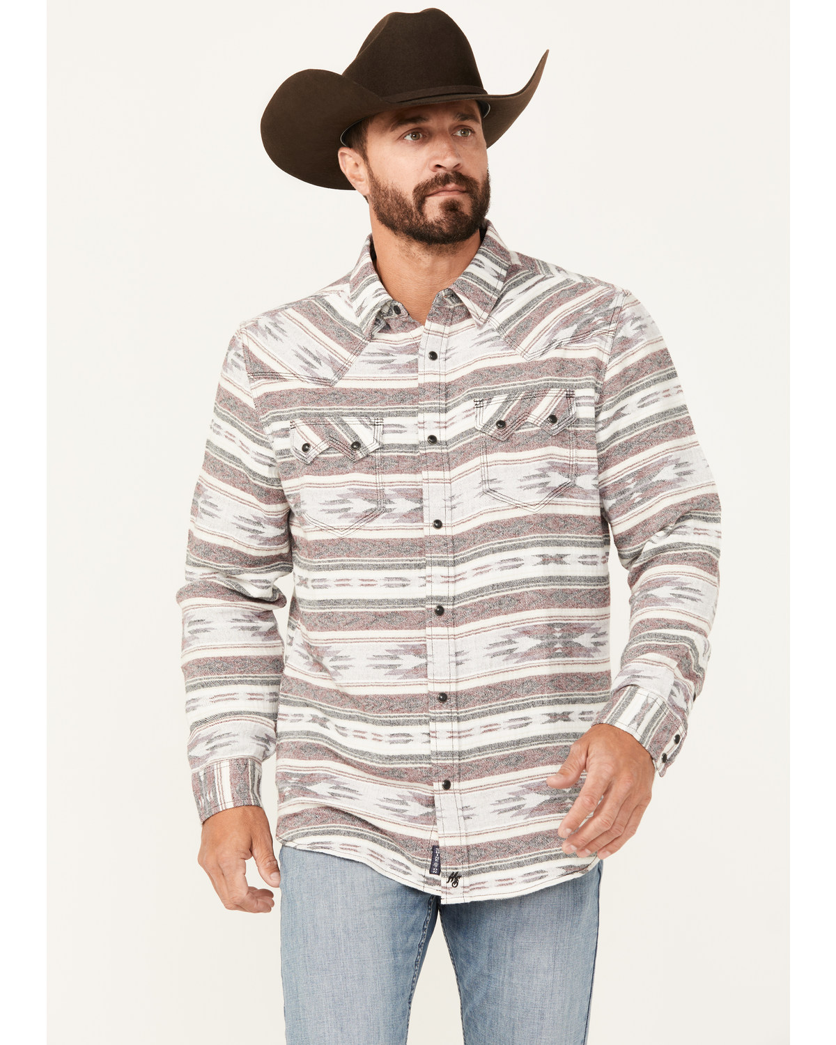 Moonshine Spirit Men's Coyote Southwestern Print Long Sleeve Snap Shirt
