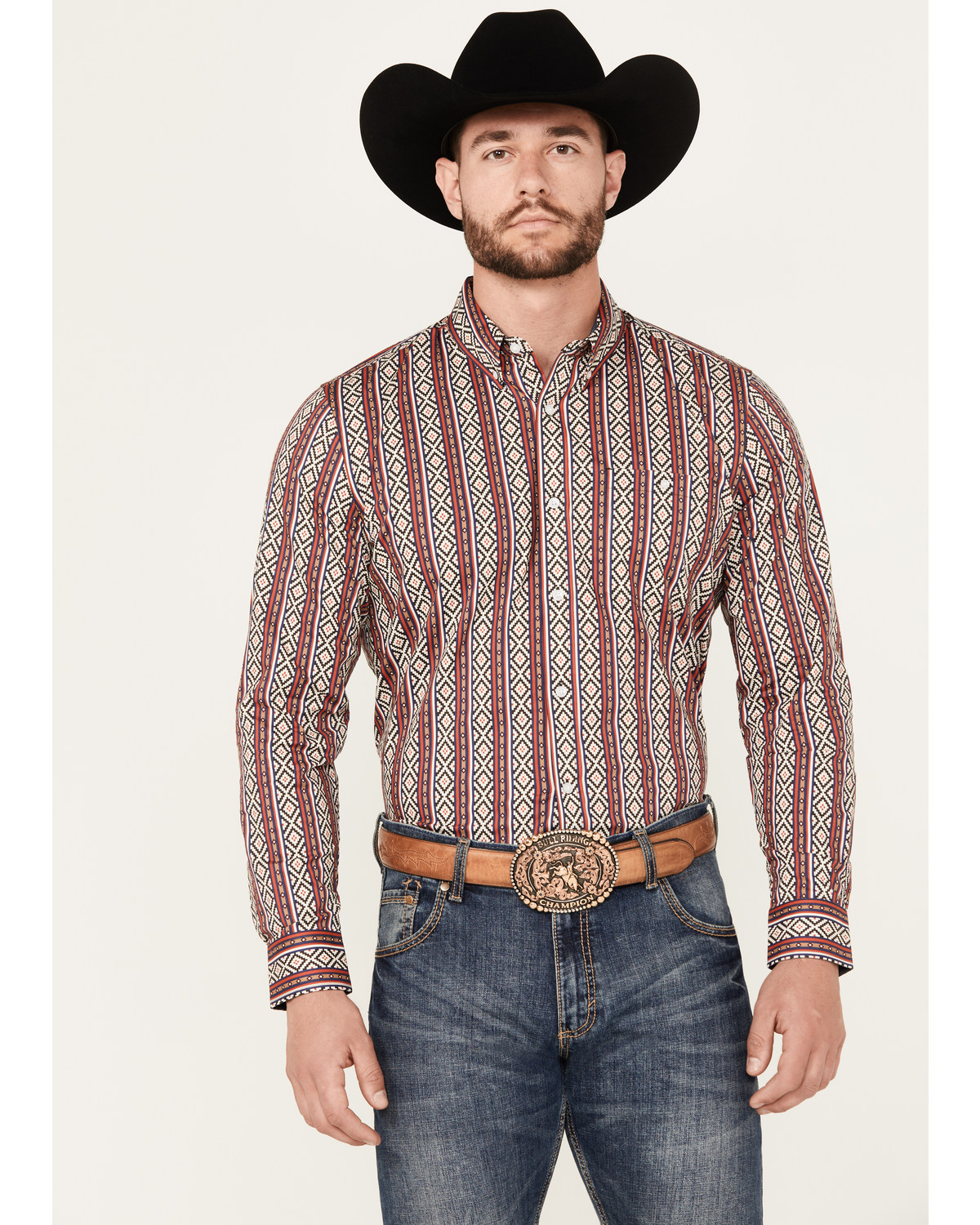 RANK 45® Men's Pattison Southwestern Striped Print Long Sleeve Button-Down Western Shirt