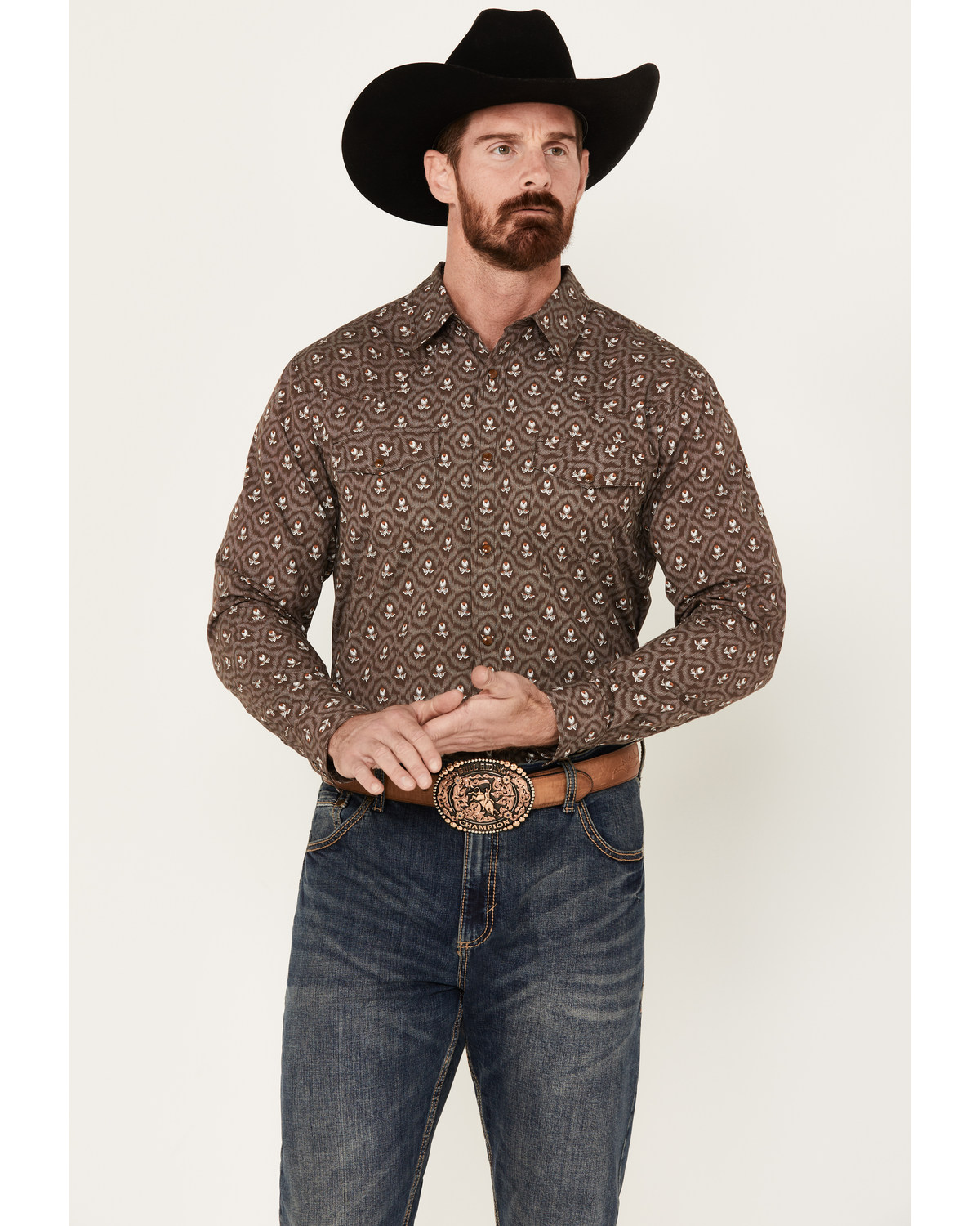 Gibson Trading Co. Men's Barbed Wire Floral Print Long Sleeve Snap Western Shirt