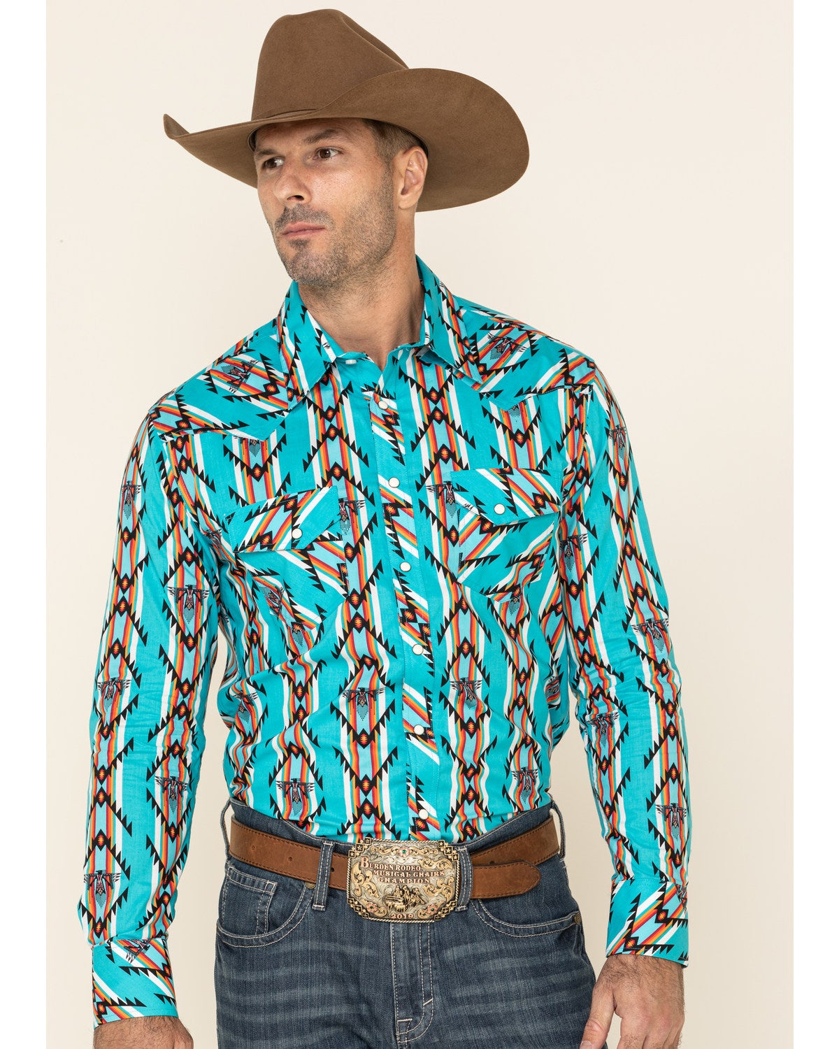 Dale Brisby Men's Turquoise Aztec Print 