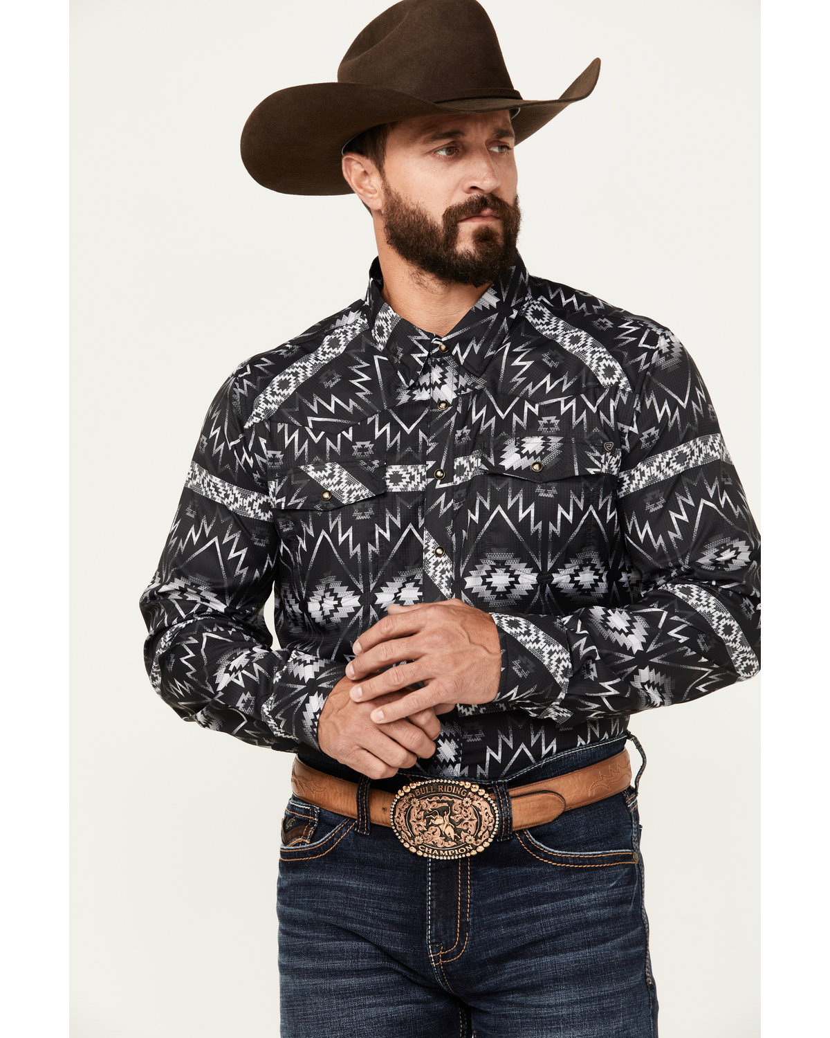 Rock & Roll Denim Men's Southwestern Print Ripstop Long Sleeve Snap Performance Western Shirt