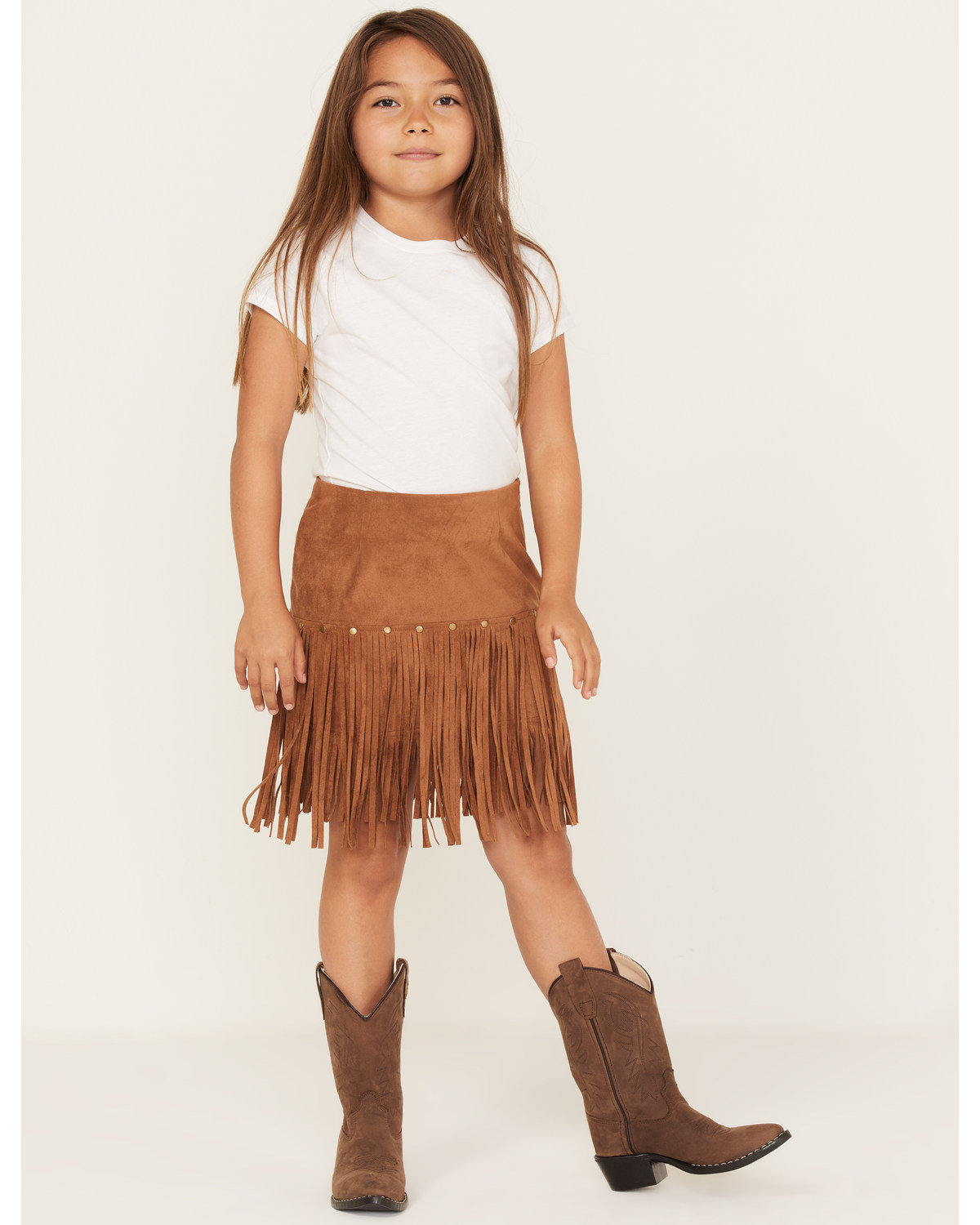 Fornia Girls' Fringe Faux Suede Studded Skirt