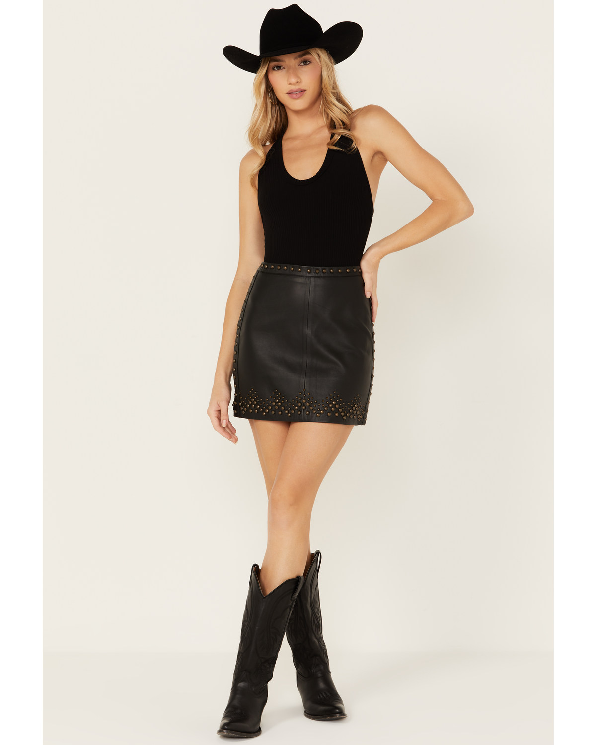 Wonderwest Women's Studded Leather Skirt