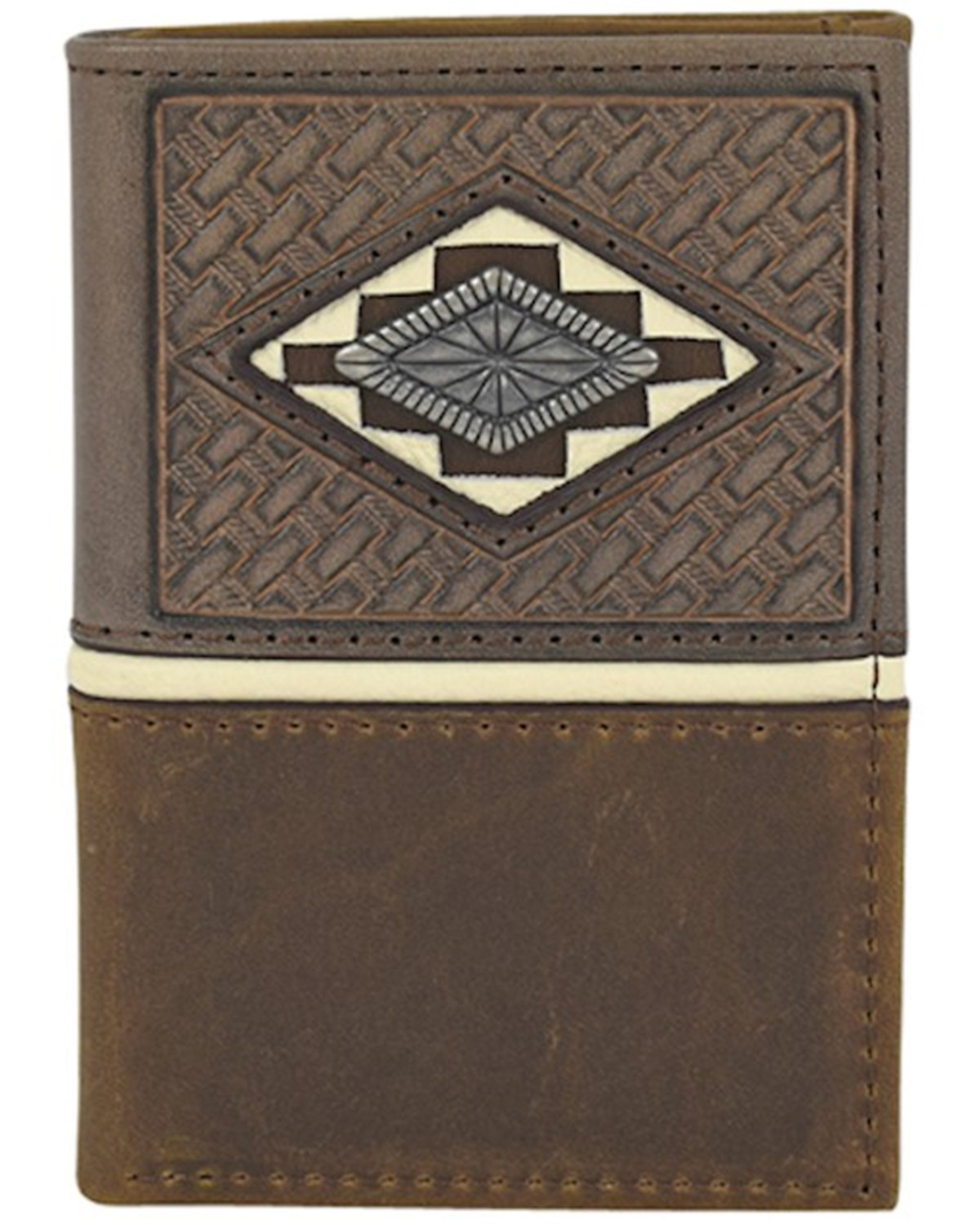 Justin Men's Brown Basket Weave Tooling & Concho Trifold Wallet
