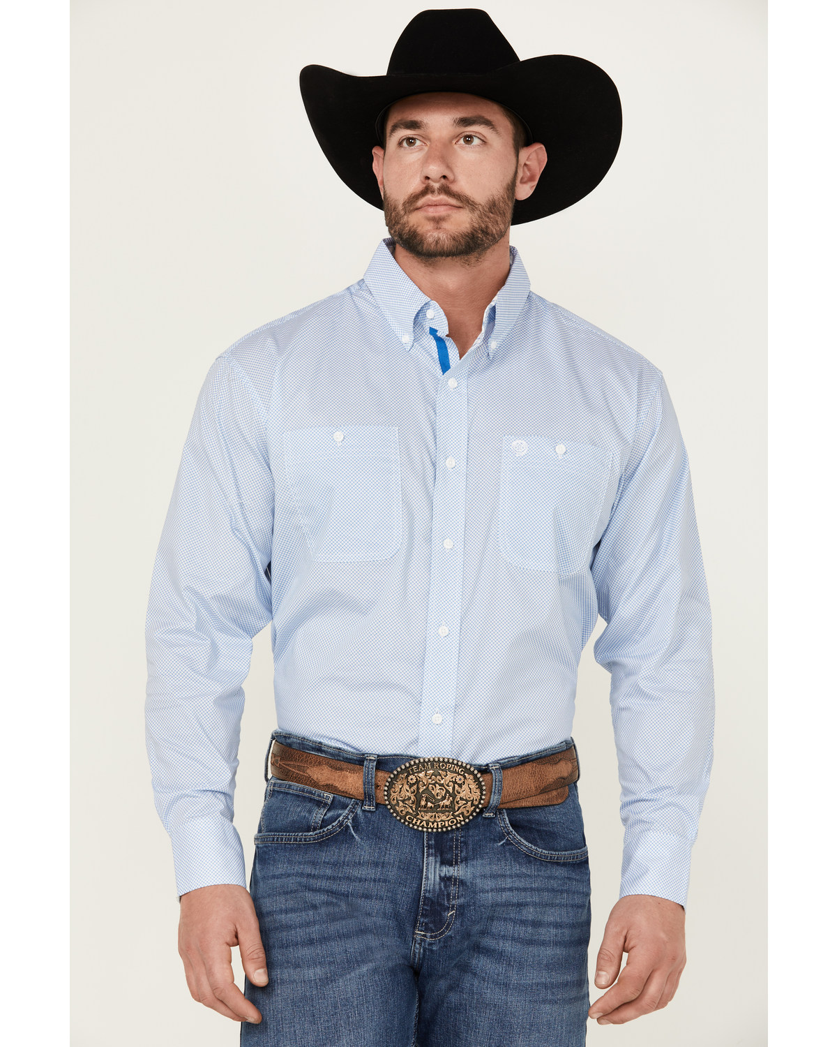 George Strait by Wrangler Men's Diamond Geo Print Long Sleeve Button-Down Stretch Western Shirt