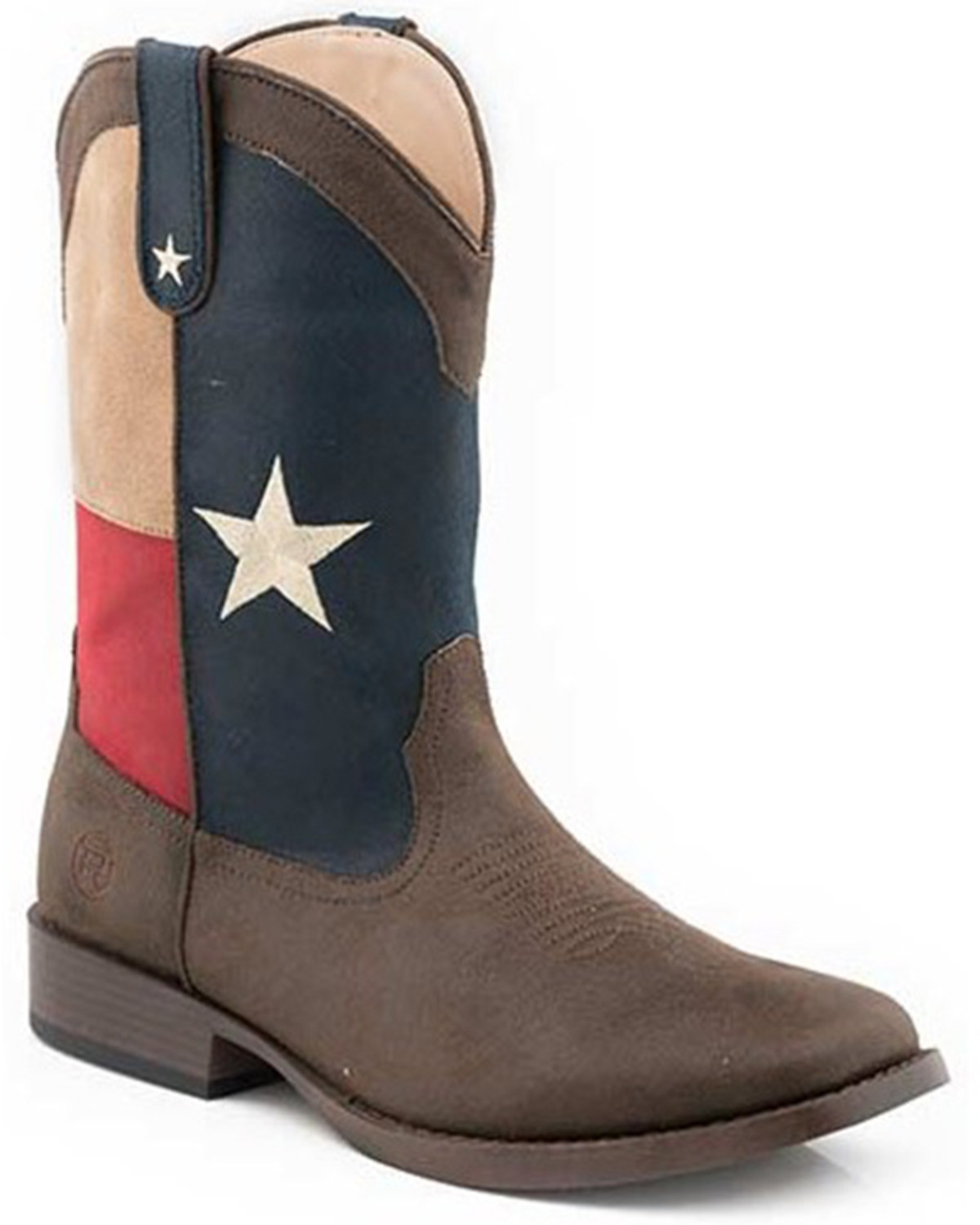 Roper Men's Lone Star Texas Flag Faux Vamp Performance Western Boots - Broad Square Toe