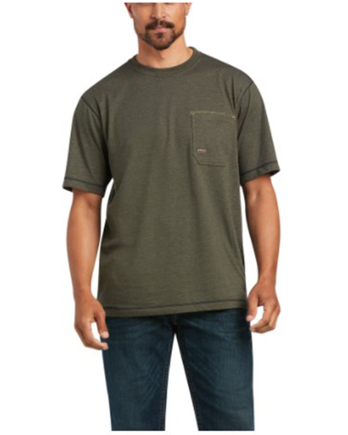 Ariat Men's Heather Sage Rebar Workman Reflective Flag Graphic Short Sleeve Work Pocket T-Shirt