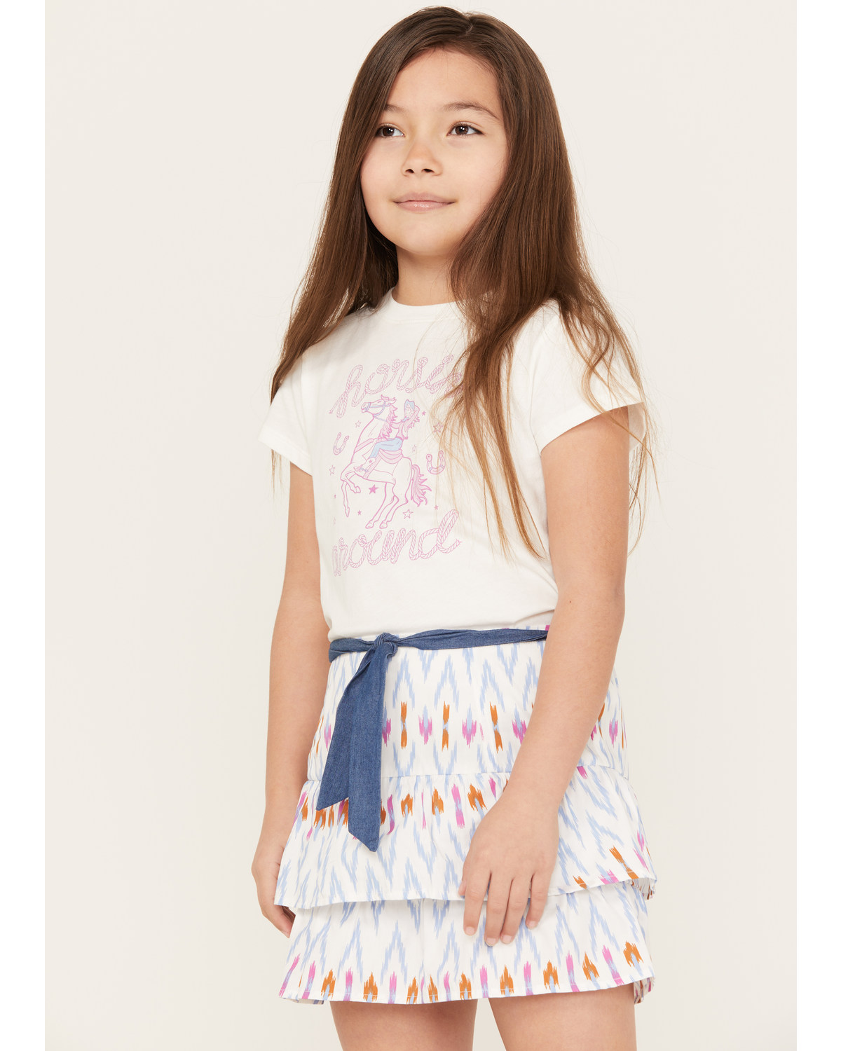 Shyanne Girls' Printed Skirt Set - with Graphic Tee