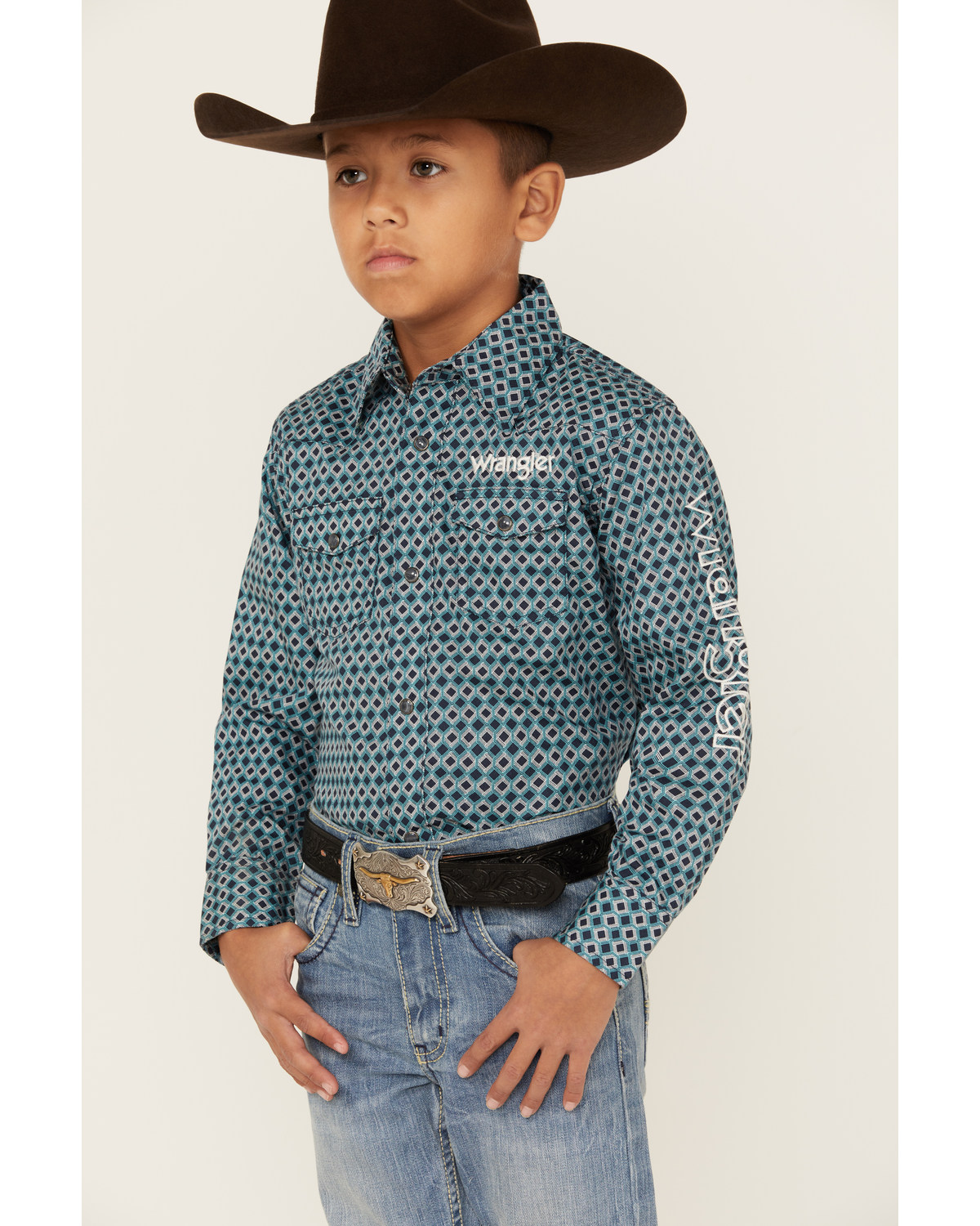 Wrangler 20X Boys' Geo Print Long Sleeve Snap Western Shirt