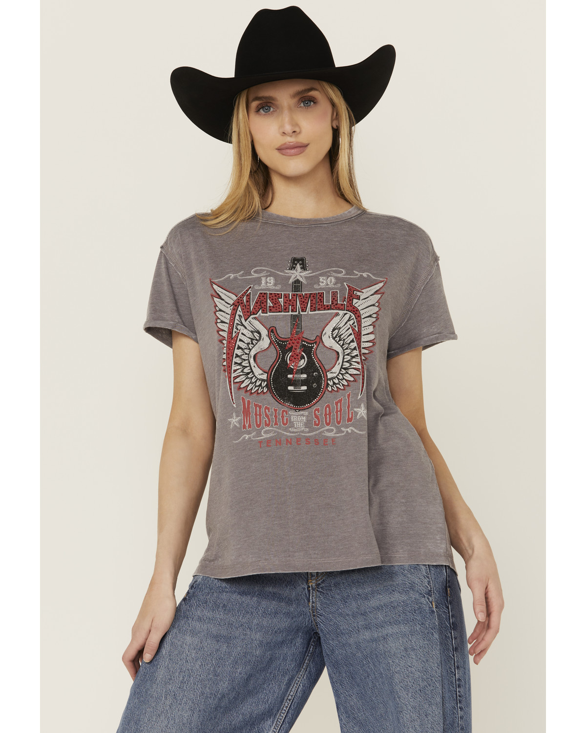 Blended Women's Nashville Embellished Short Sleeve Graphic Tee