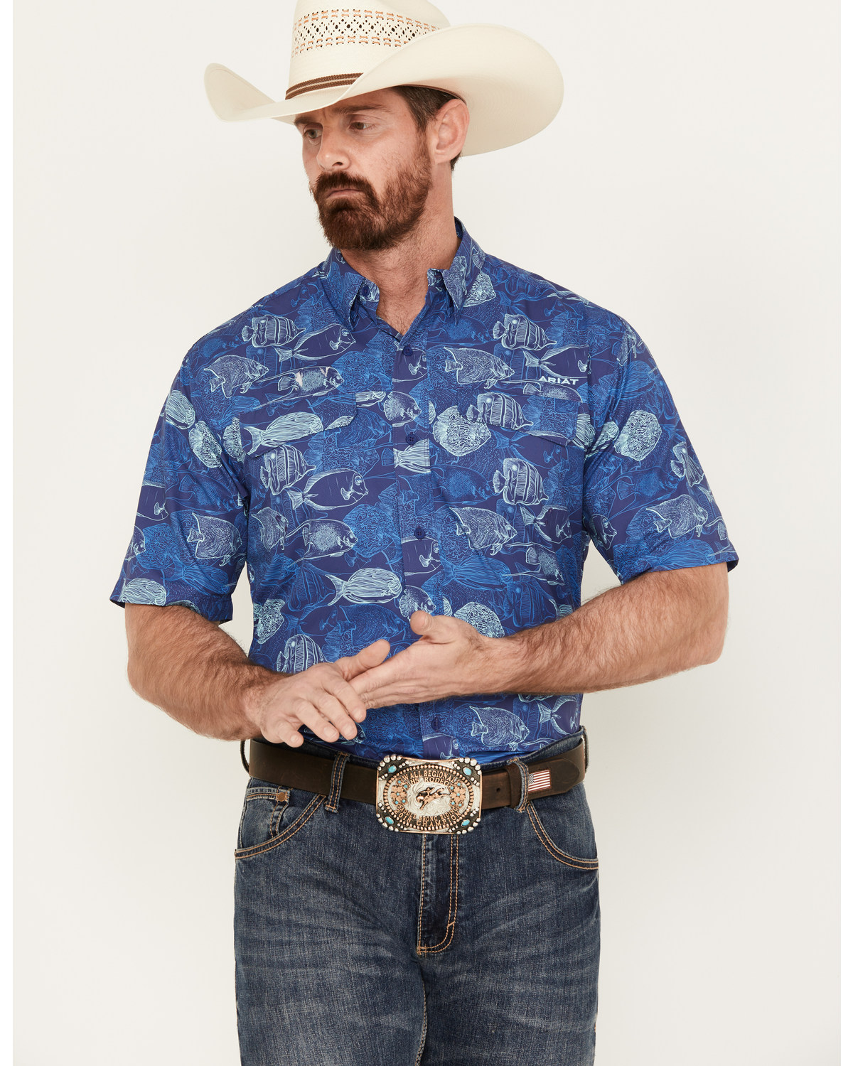 Ariat Men's VentTEK Outbound Fish Print Short Sleeve Button-Down Shirt - Tall