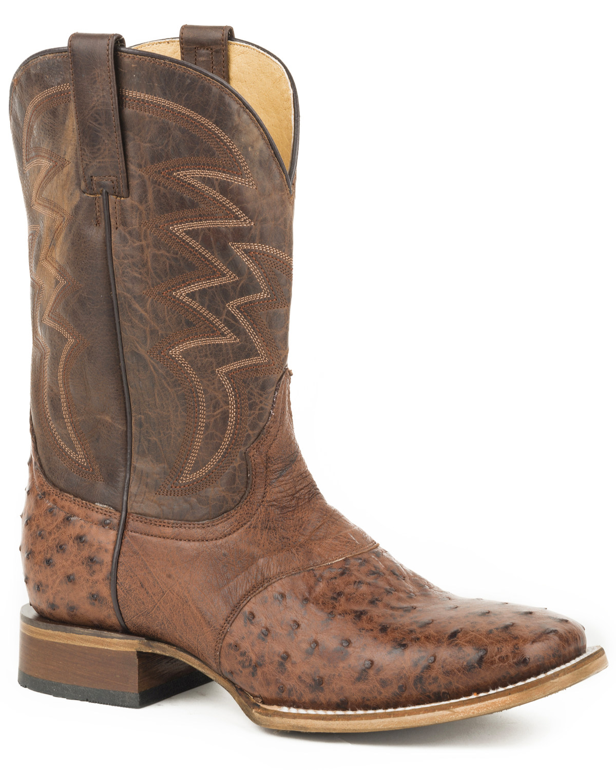 Roper Men S Brown Deadwood Ostrich Skin Boots Square Toe Boot Barn