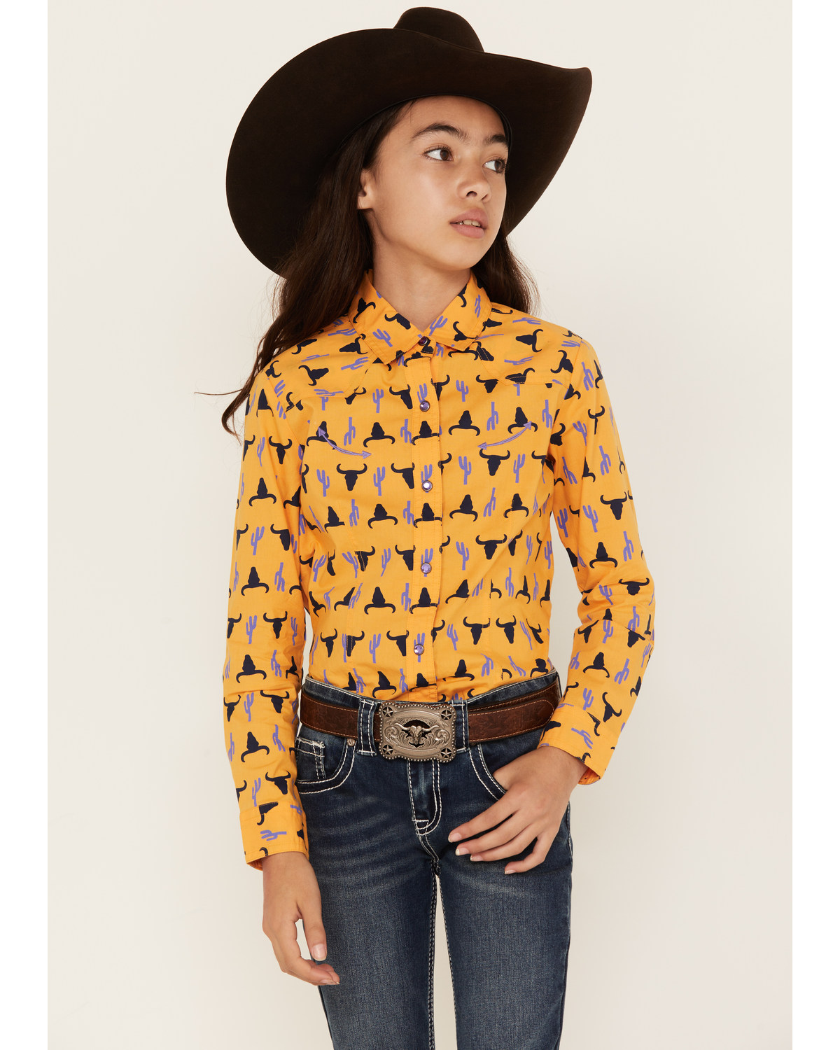 Cruel Girl Girl's Steer Head Print Long Sleeve Snap Western Shirt
