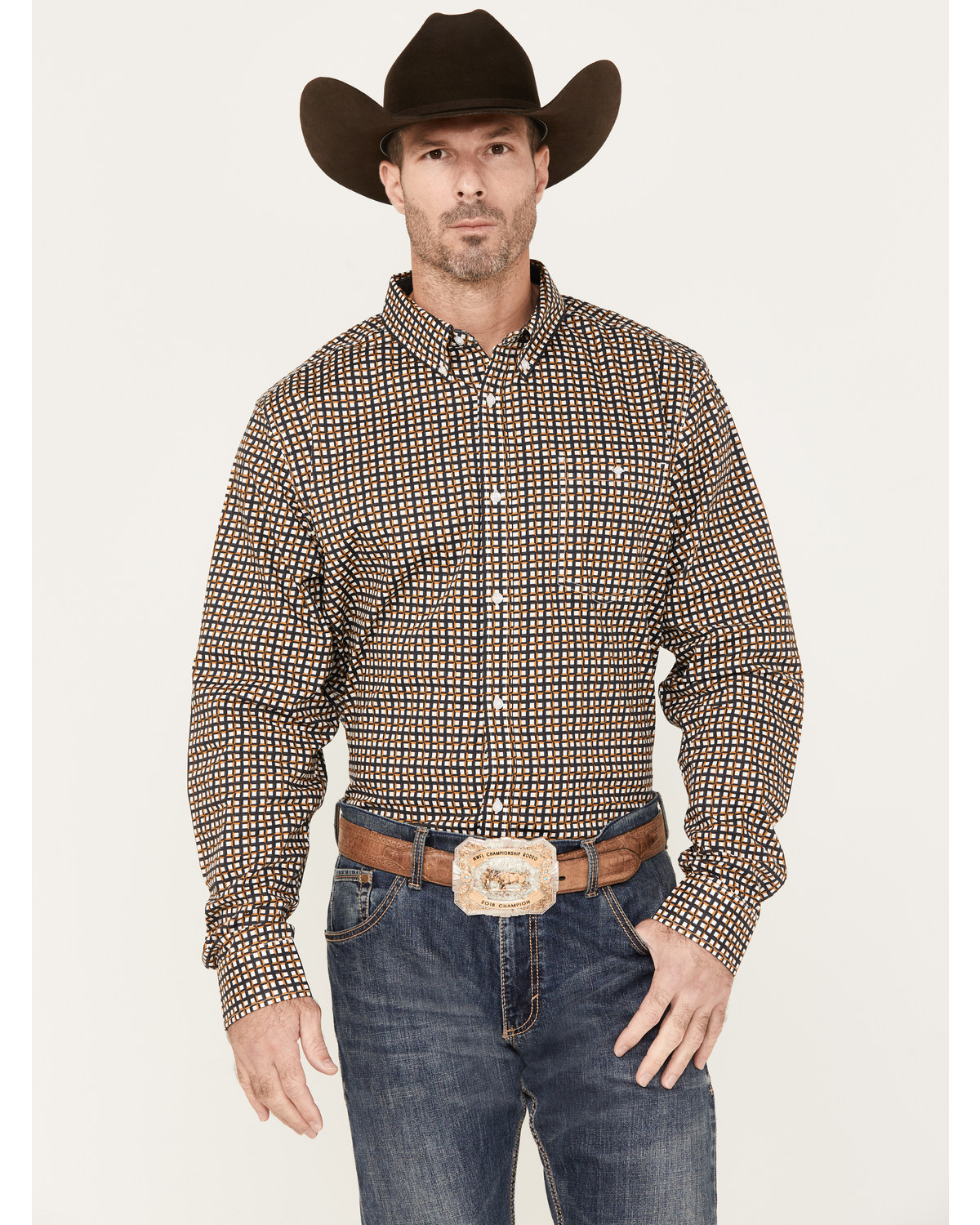 RANK 45® Men's Lightning Geo Print Long Sleeve Button-Down Stretch Western Shirt