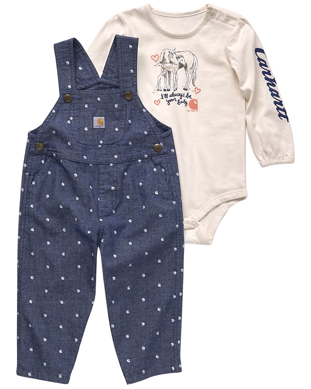 Carhartt Infant Girls' Horse Onesie and Overall Set