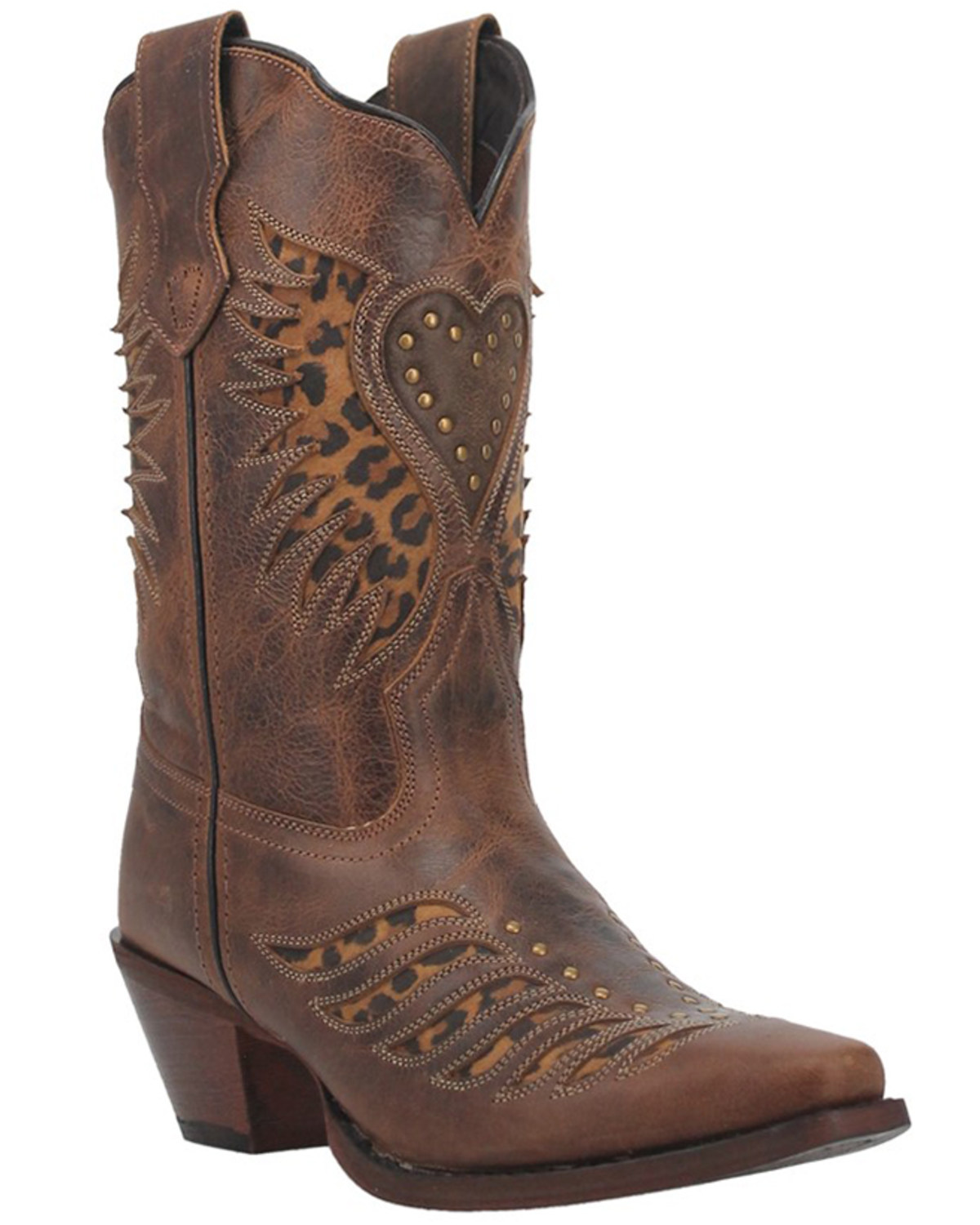 Laredo Women's Stella Leopard Print Inlay Studded Western Boots - Snip Toe