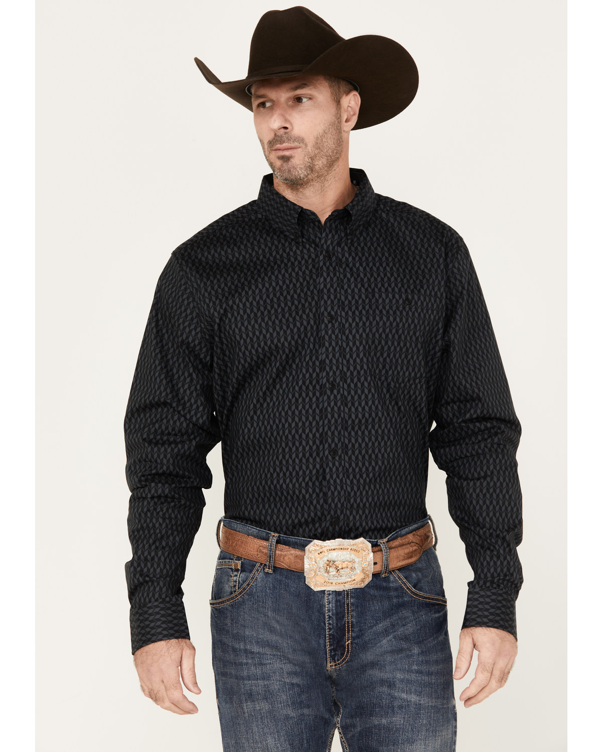 RANK 45® Men's Fury Geo Print Long Sleeve Button-Down Stretch Western Shirt