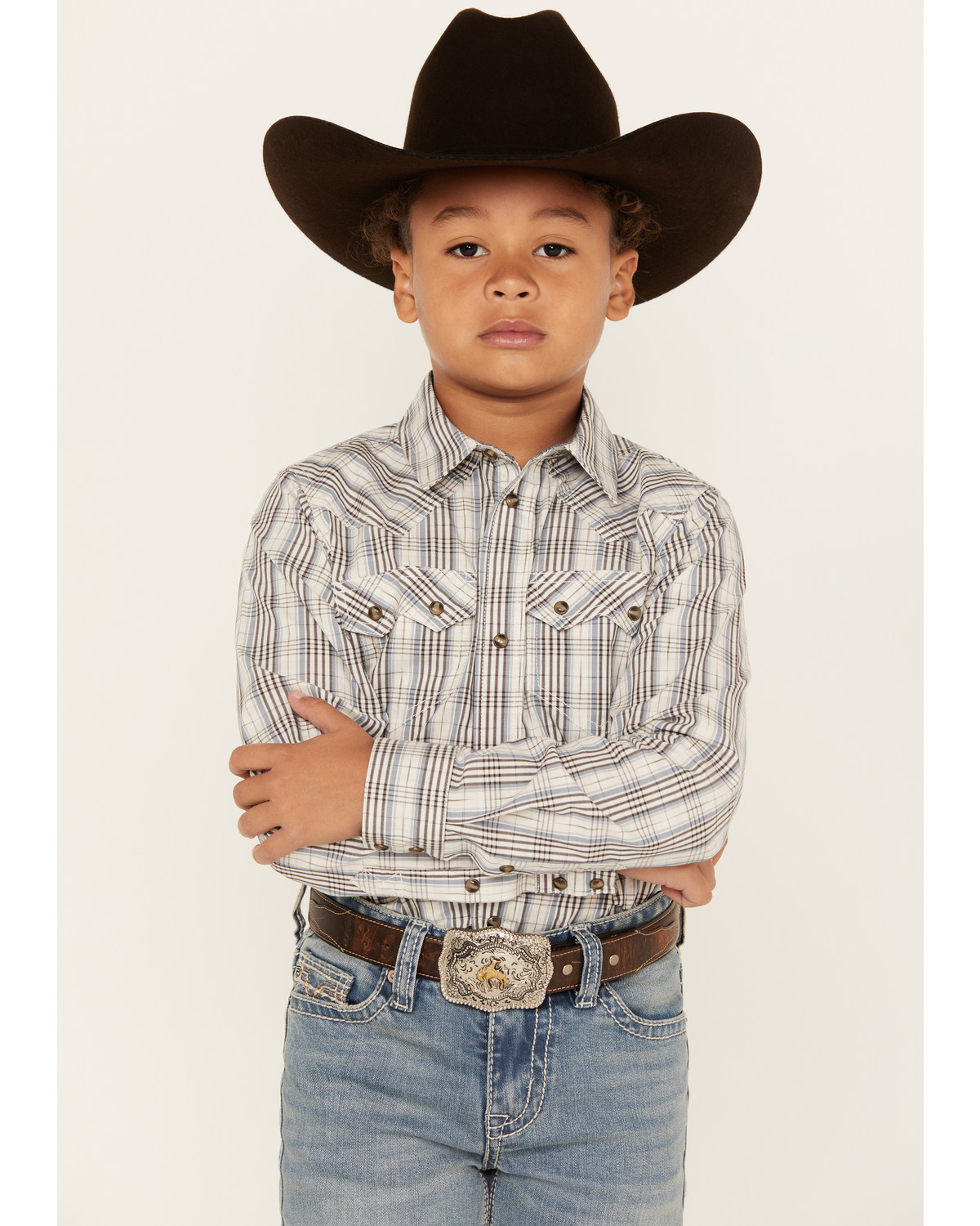 Cody James Boys' Plaid Print Long Sleeve Snap Western Shirt