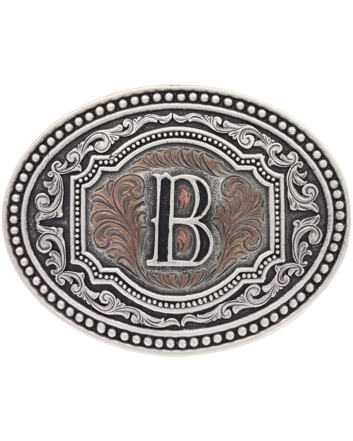 silver belt buckle with initials