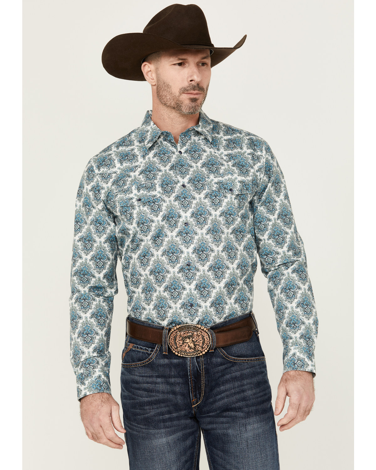 Gibson Men's Kinzie Medallion Print Long Sleeve Snap Western Shirt