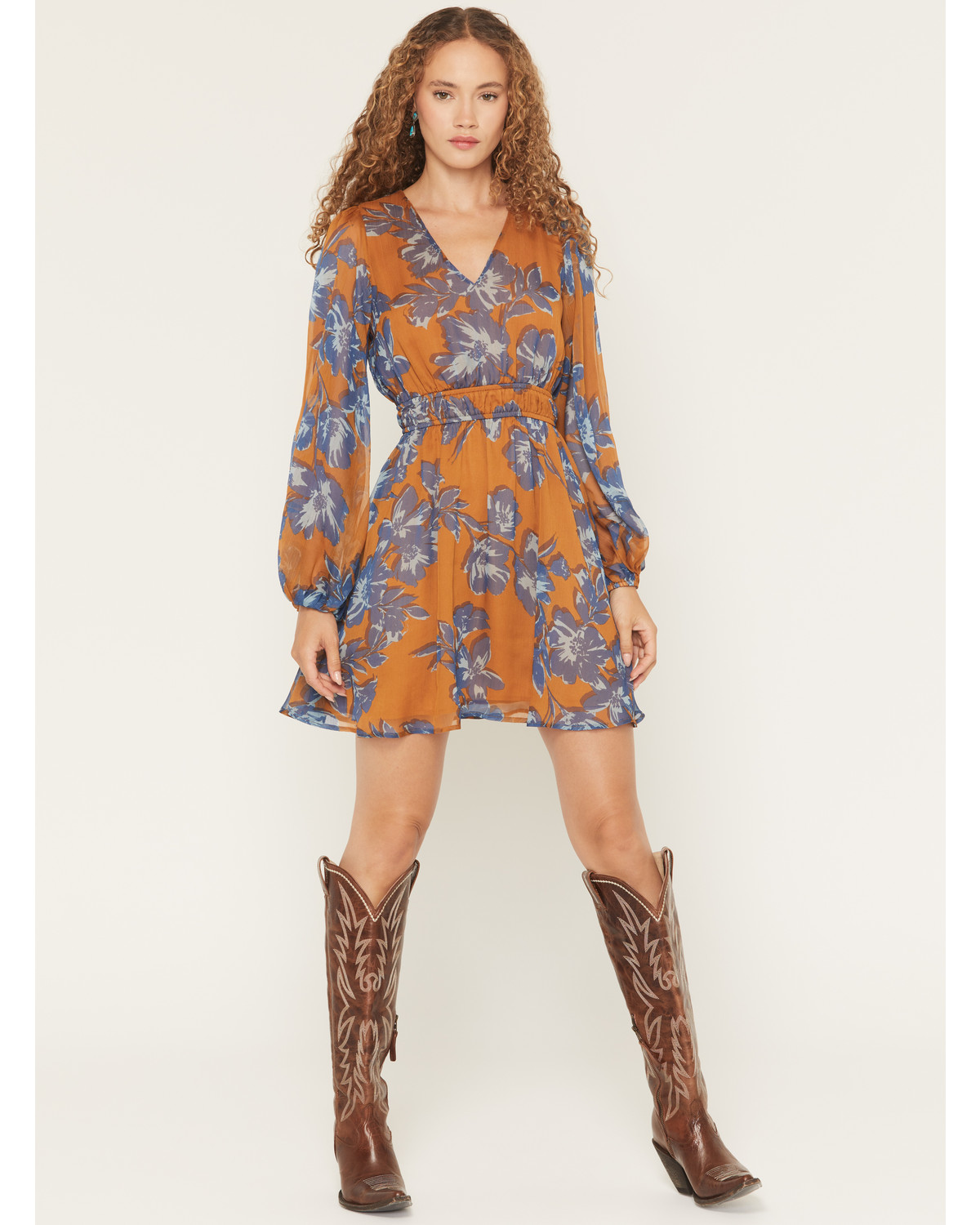 Shyanne Women's Floral Print Long Sleeve Chiffon Mini Dress