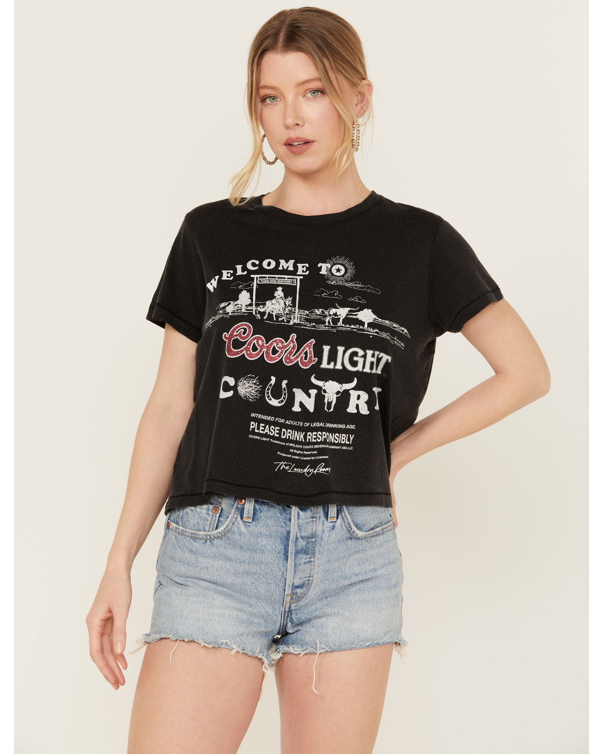 The Laundry Room Women's Rhinestone Coors Neon Light Short Sleeve Graphic Tee